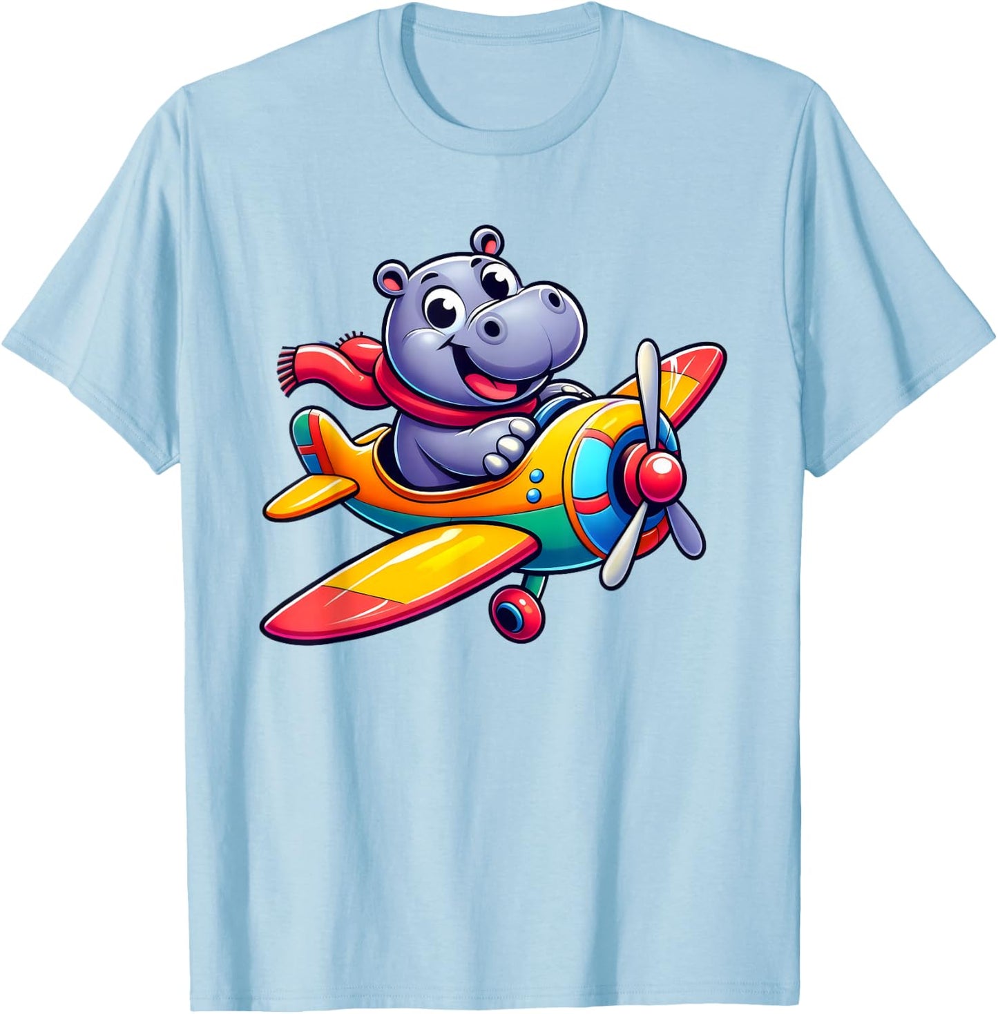 Pilot Hippo Flying Airplane T-Shirt - T-Shirt | Light Blue