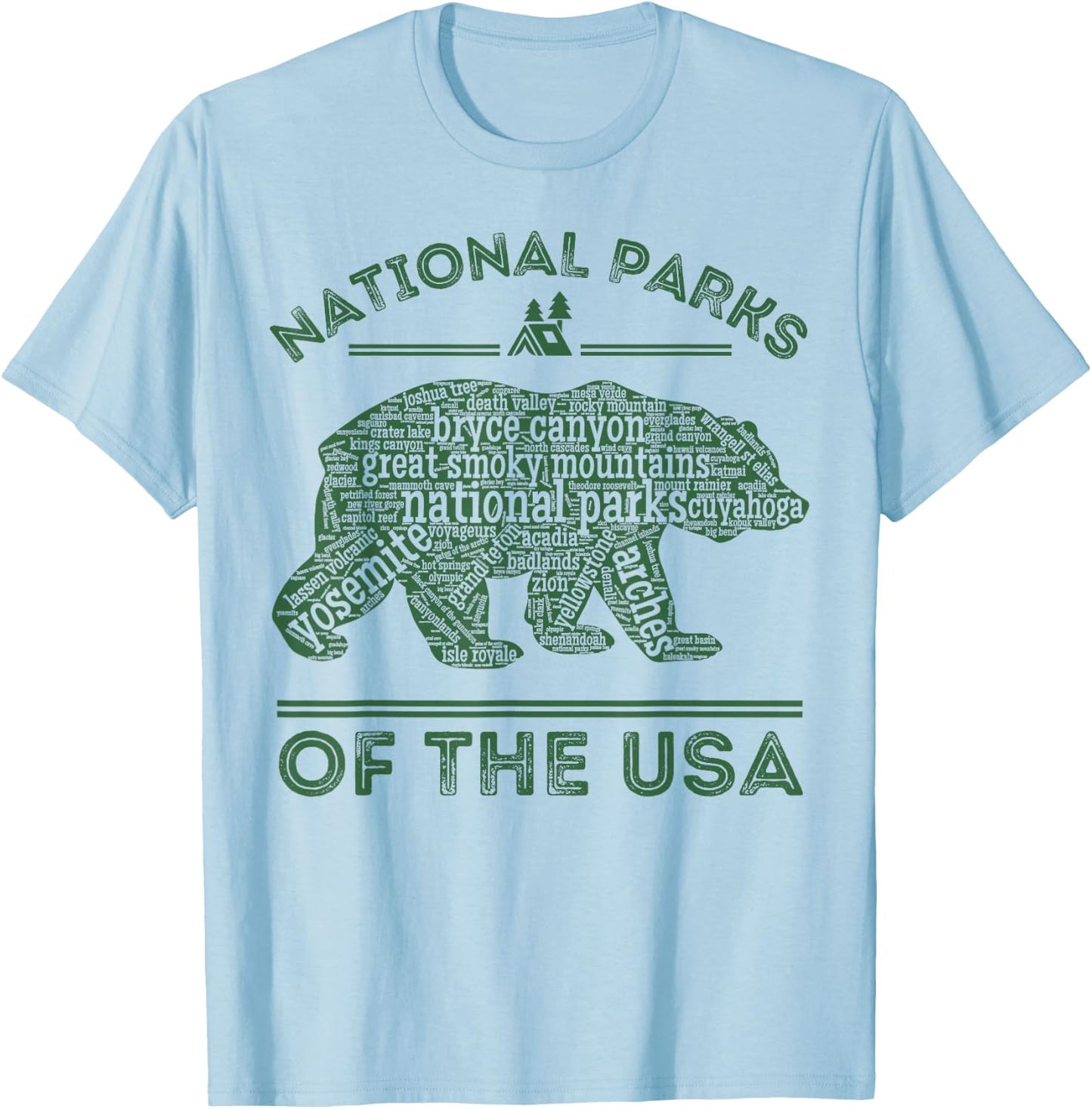 National Parks Bear Hiking Travel Camping Outdoors Retro USA Small T-Shirt - T-Shirt | Light Blue