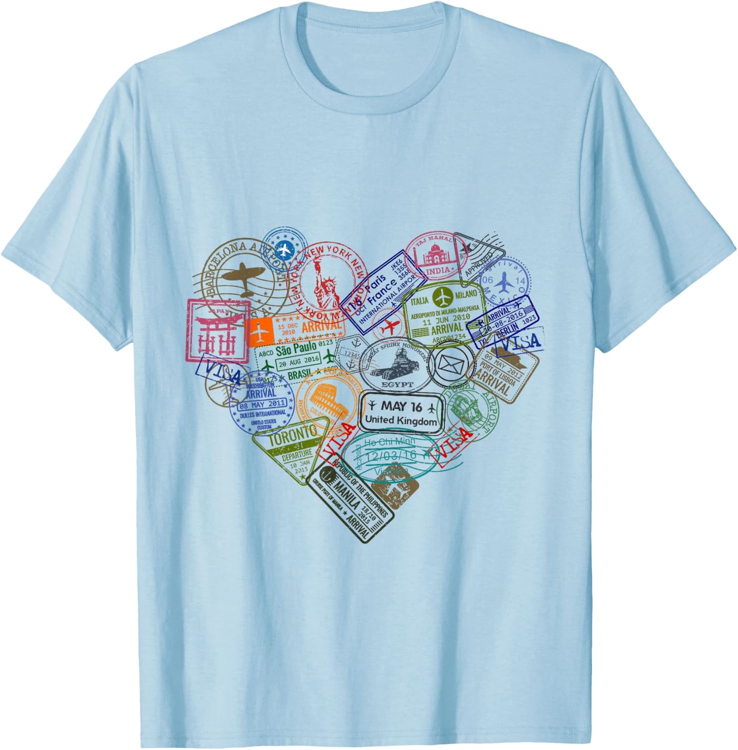 Vintage Stamp Flight Travel Vacation Cruise Trip T-Shirt - T-Shirt | Light Blue