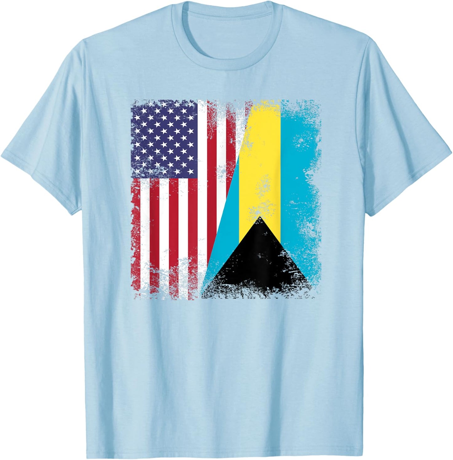 Half Bahamian Flag | Vintage Bahamas USA Gift T-Shirt - T-Shirt | Light Blue