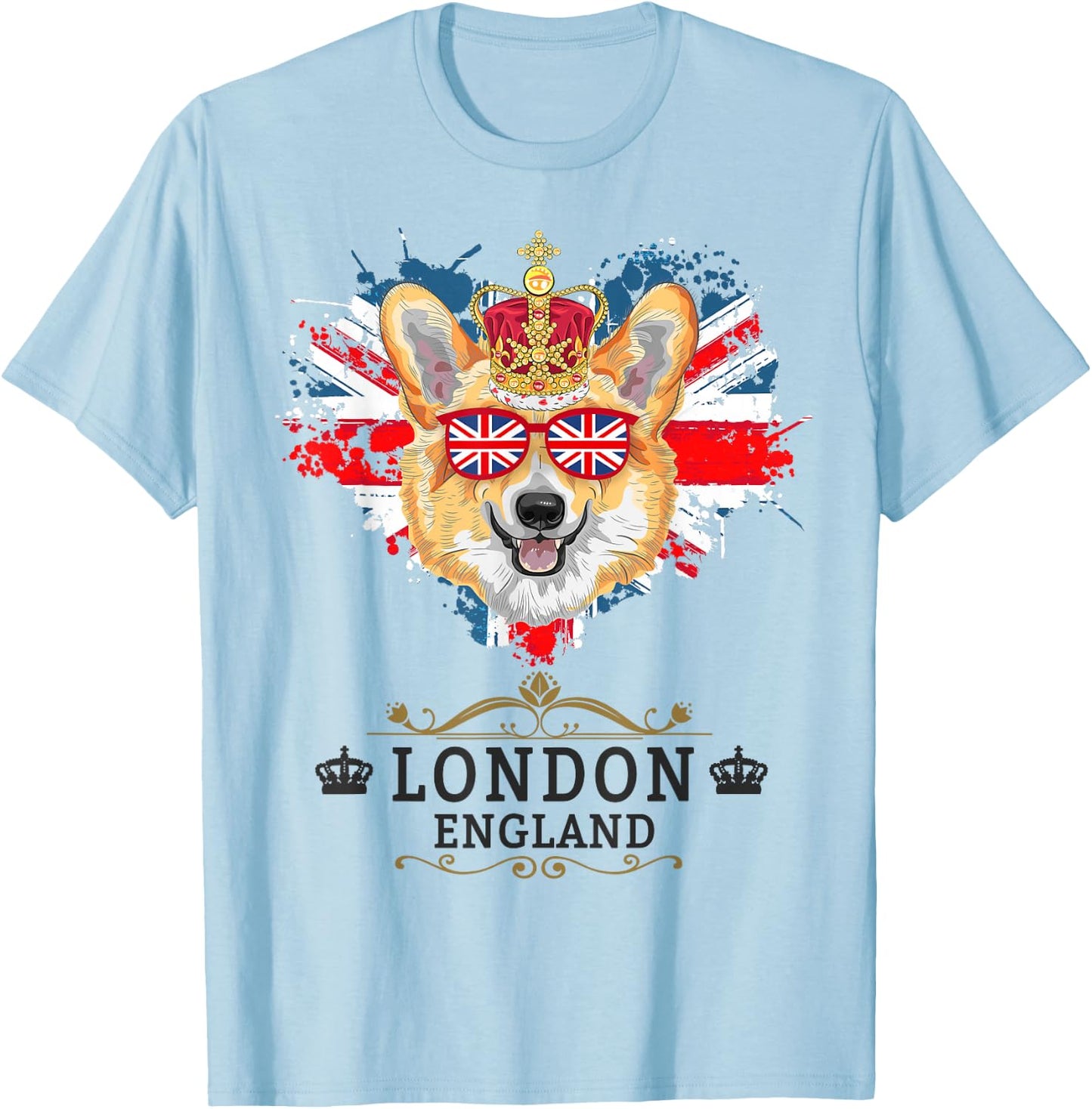 London Idea For Kids With Union Jack UK Flag & Corgi T-Shirt - T-Shirt | Light Blue