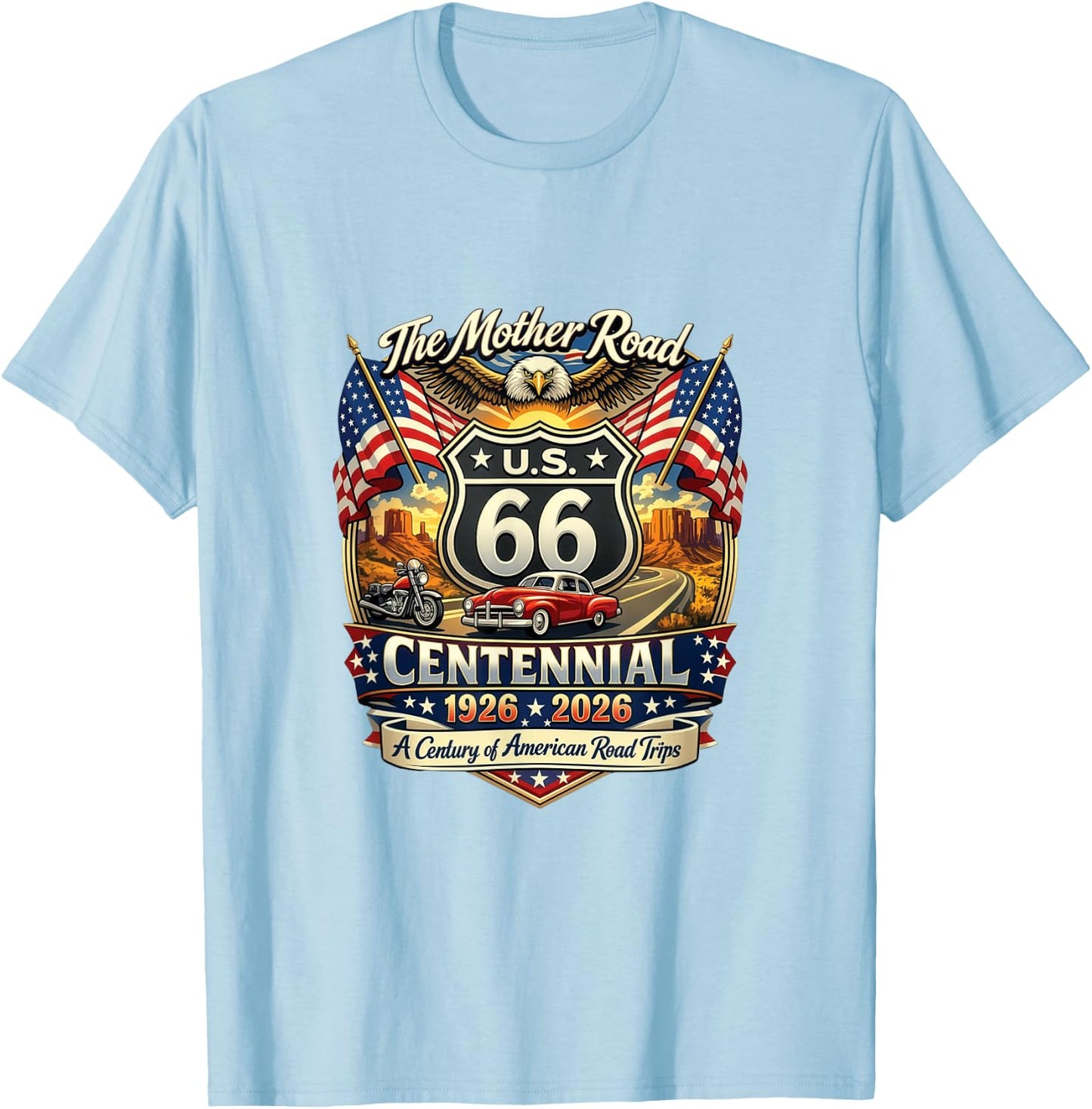 Vintage Highway 66 100 Year Anniversary Centennial Souvenir T-Shirt - T-Shirt | Light Blue
