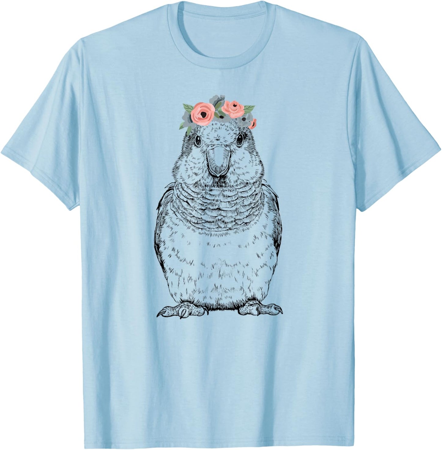 Quaker Parrot with Floral Headband Parrot Bird T-Shirt - T-Shirt | Light Blue