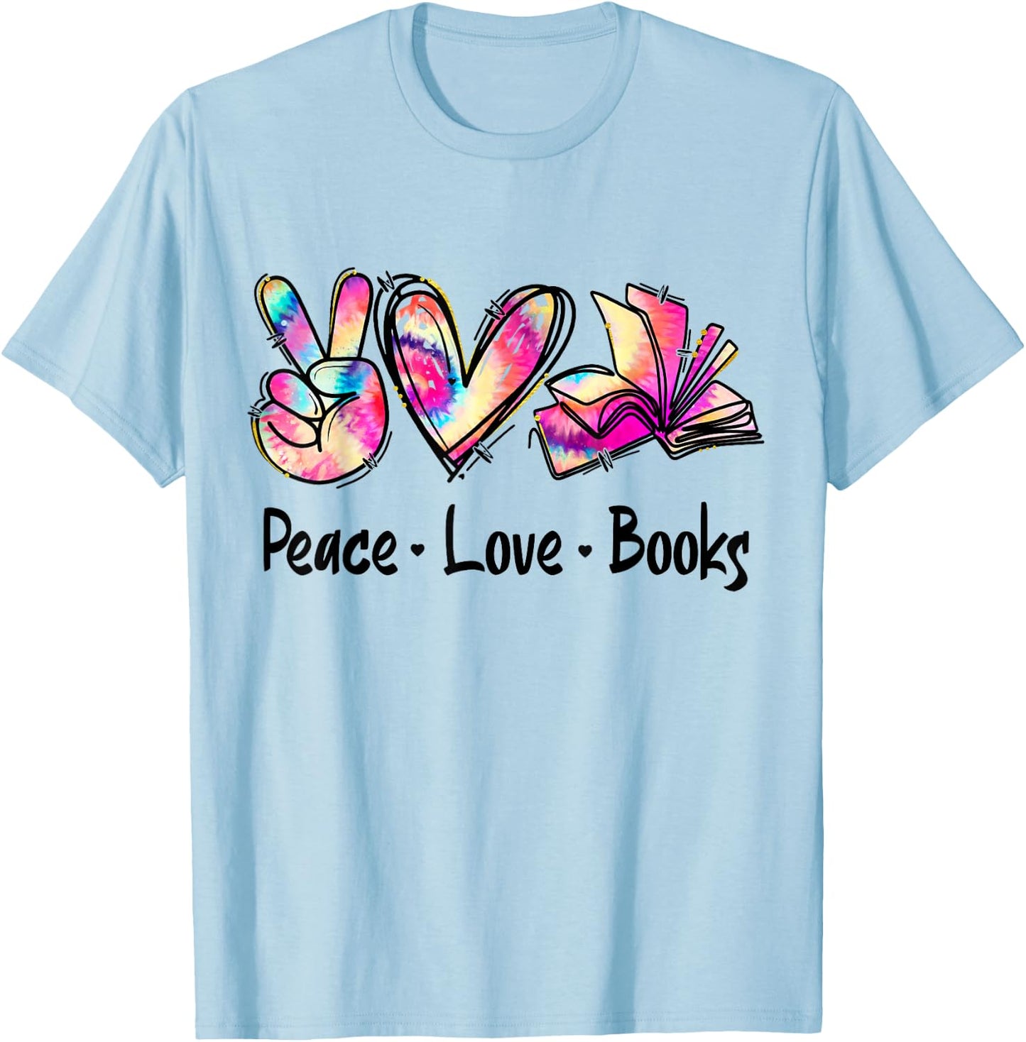 Peace Love Books Librarian Teacher Life Book Library Tie Dye T-Shirt - T-Shirt | Light Blue