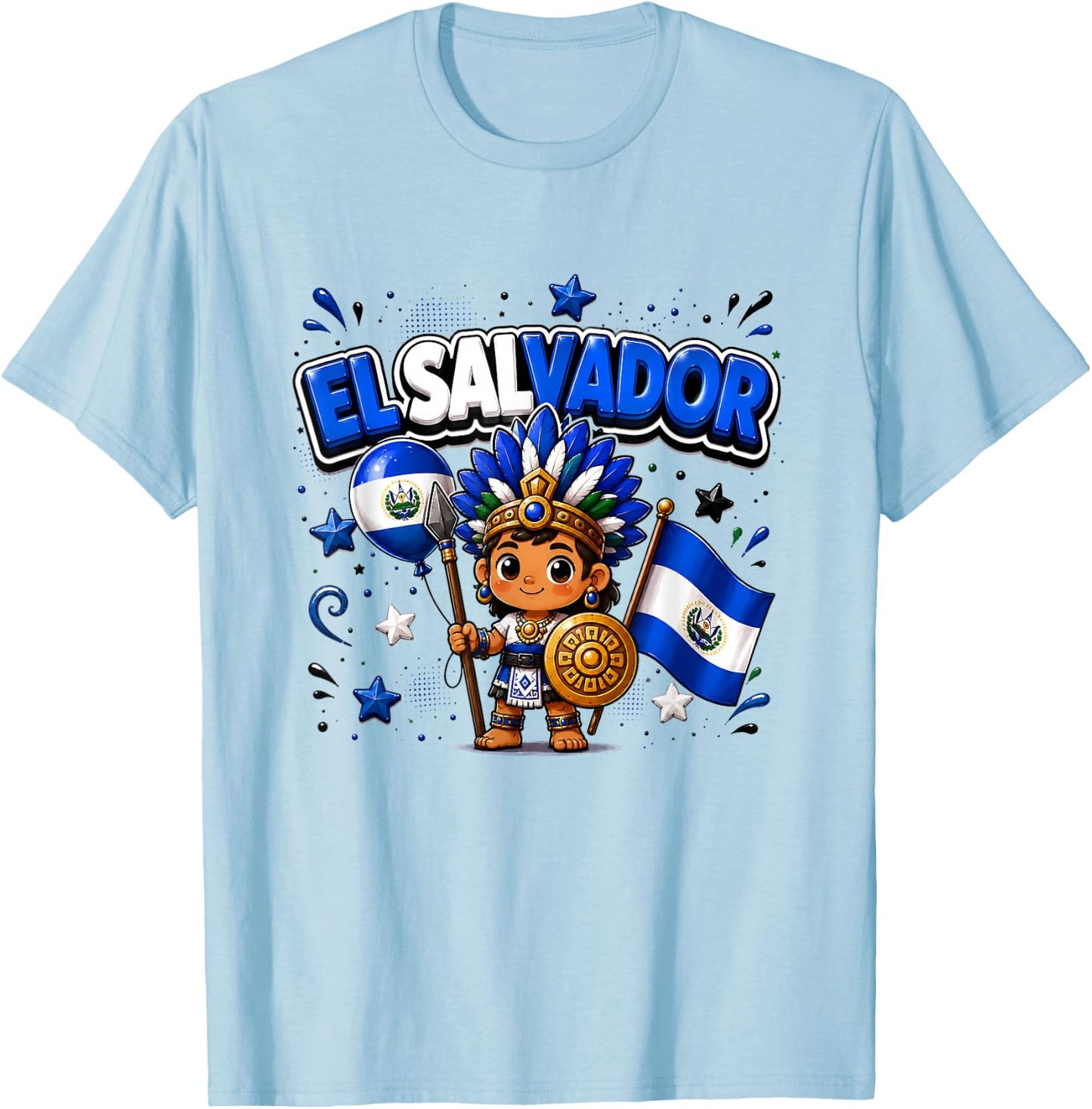 El Salvador Flag Shirt, El Salvador map, Salvador T-Shirt - T-Shirt | Light Blue