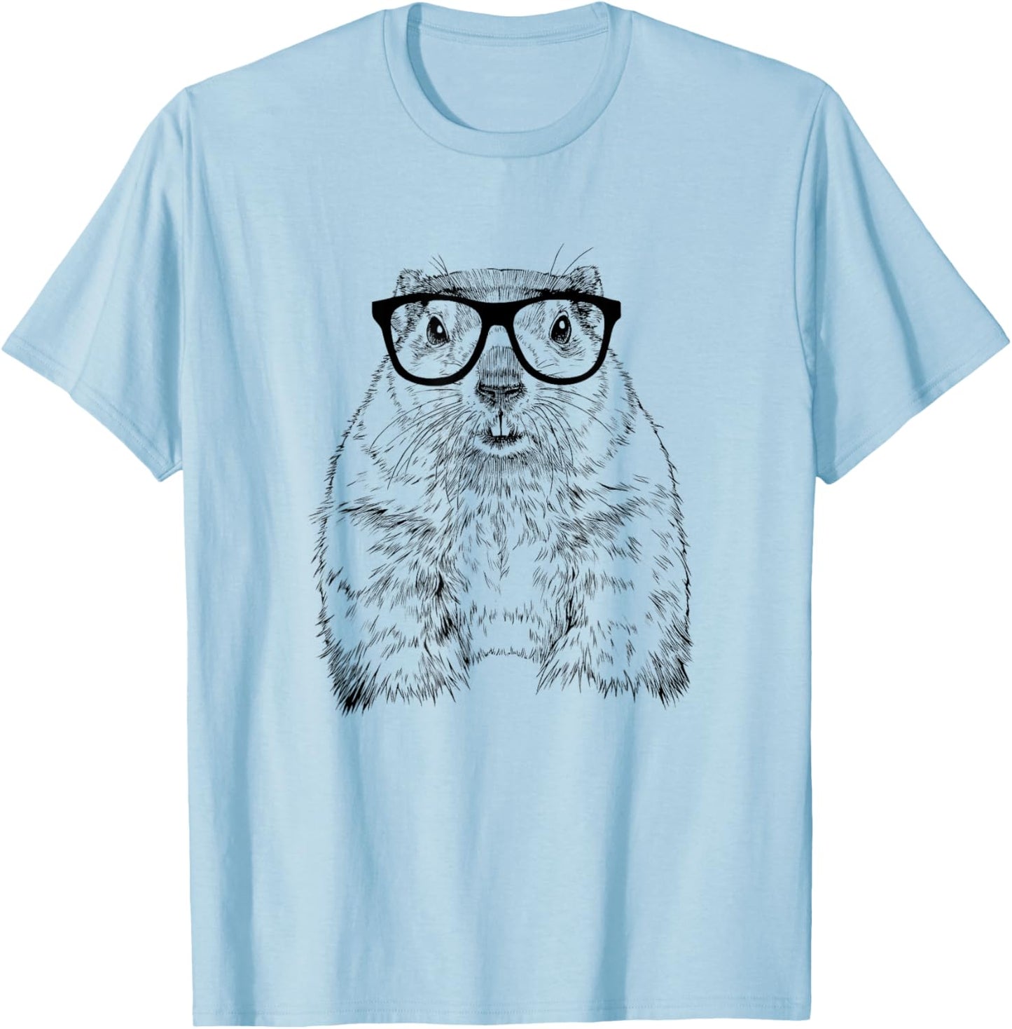 The Pawster Hipster Groundhog in Nerd Glasses Adults' Grey Cotton Polyester Blend T-Shirt - T-Shirt | Light Blue