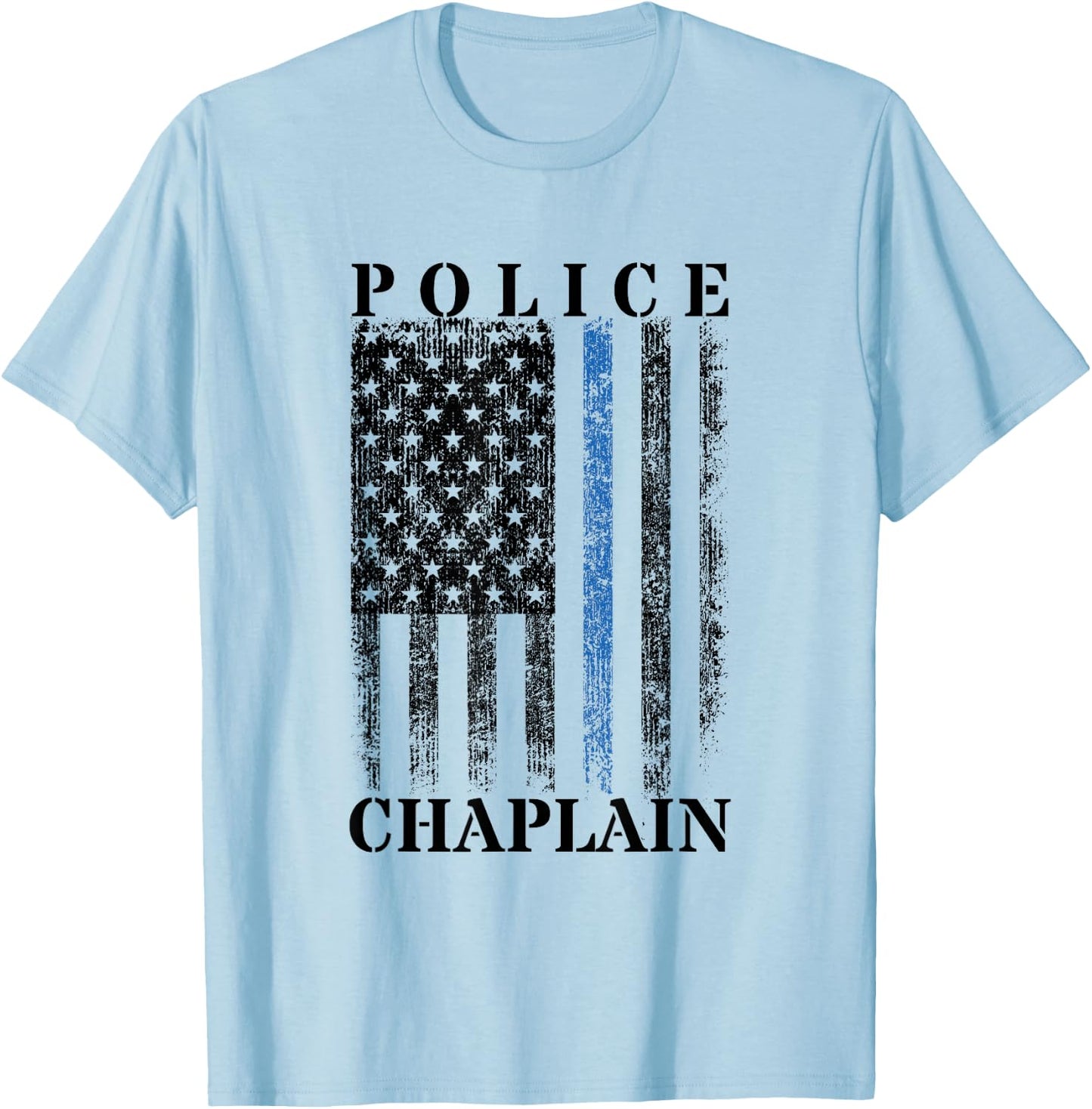 Police Chaplain American Flag USA Law Enforcement T-Shirt - T-Shirt | Light Blue