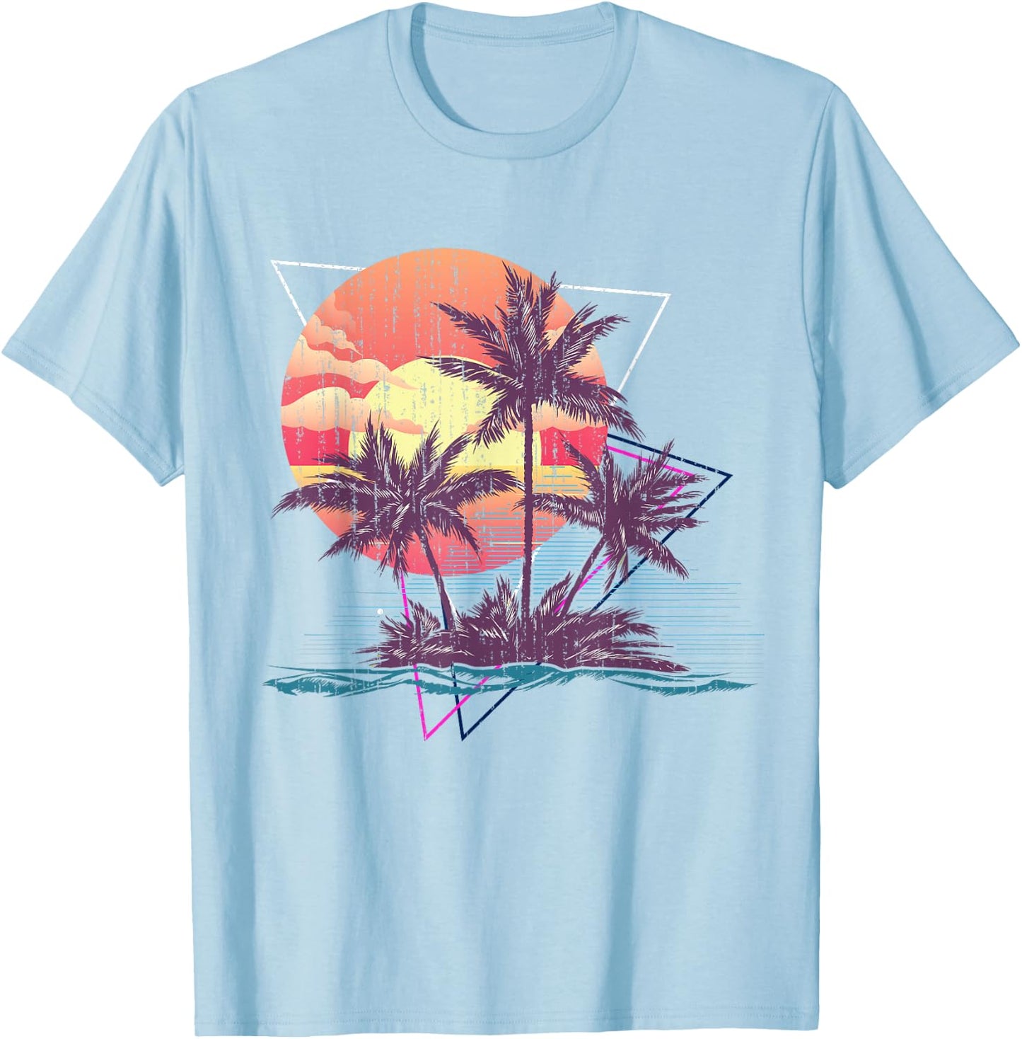 Retro Palm Trees Beach Sunset Tropical Summer Women Girls Kids T-Shirt - T-Shirt | Light Blue