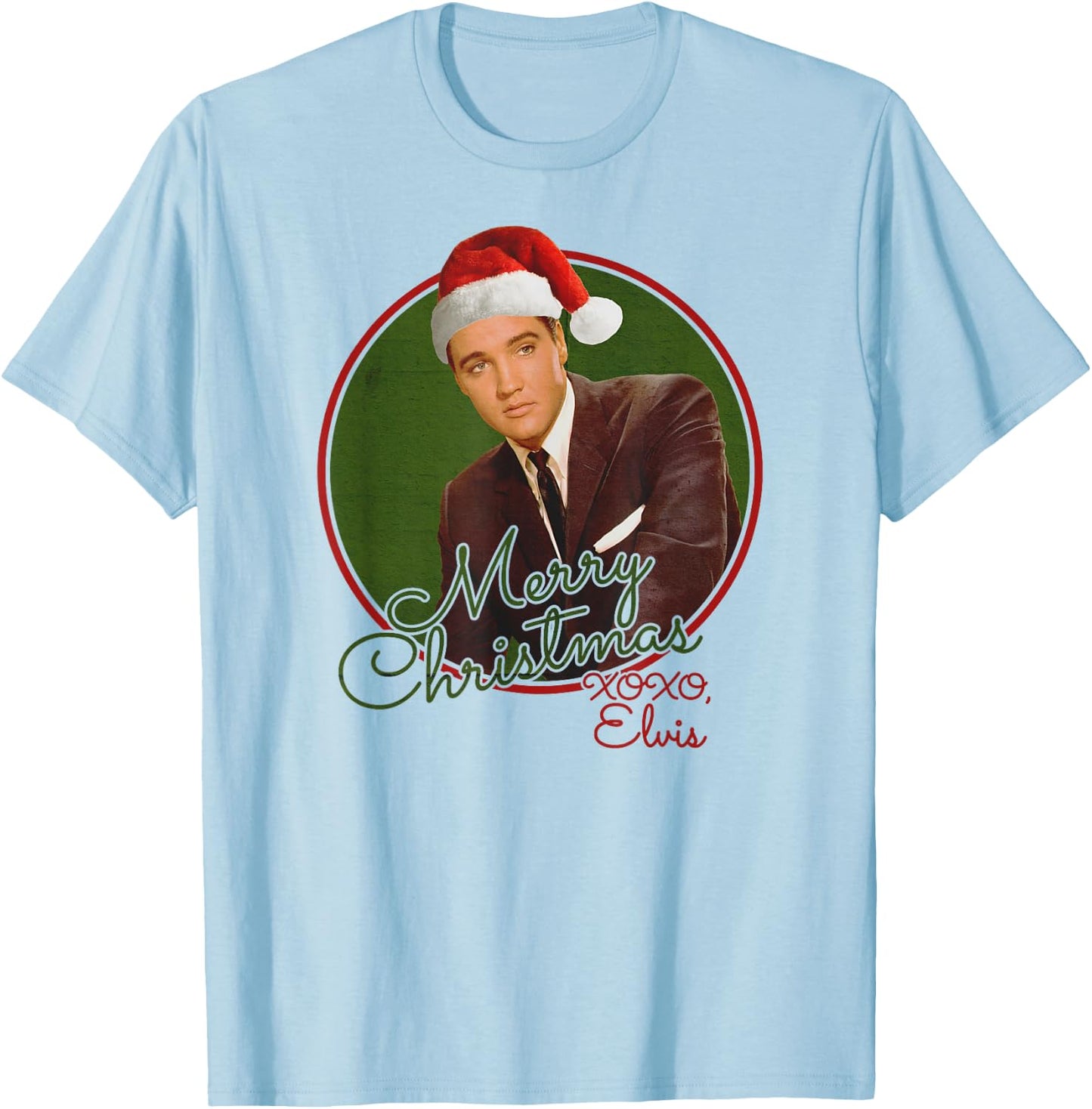 Elvis Presley Official Merry Christmas XOXO, Elvis! T-Shirt - T-Shirt | Light Blue
