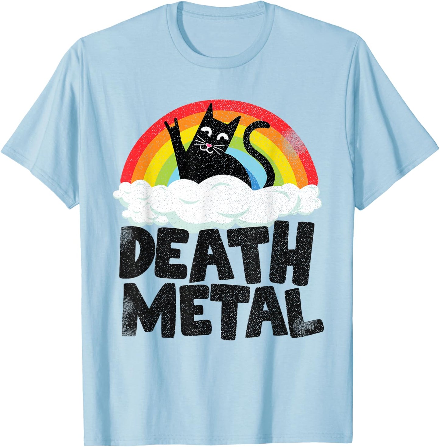 Cat Rainbow Heavy Metal Band Kids Goth Funny Death Metal T-Shirt - T-Shirt | Light Blue