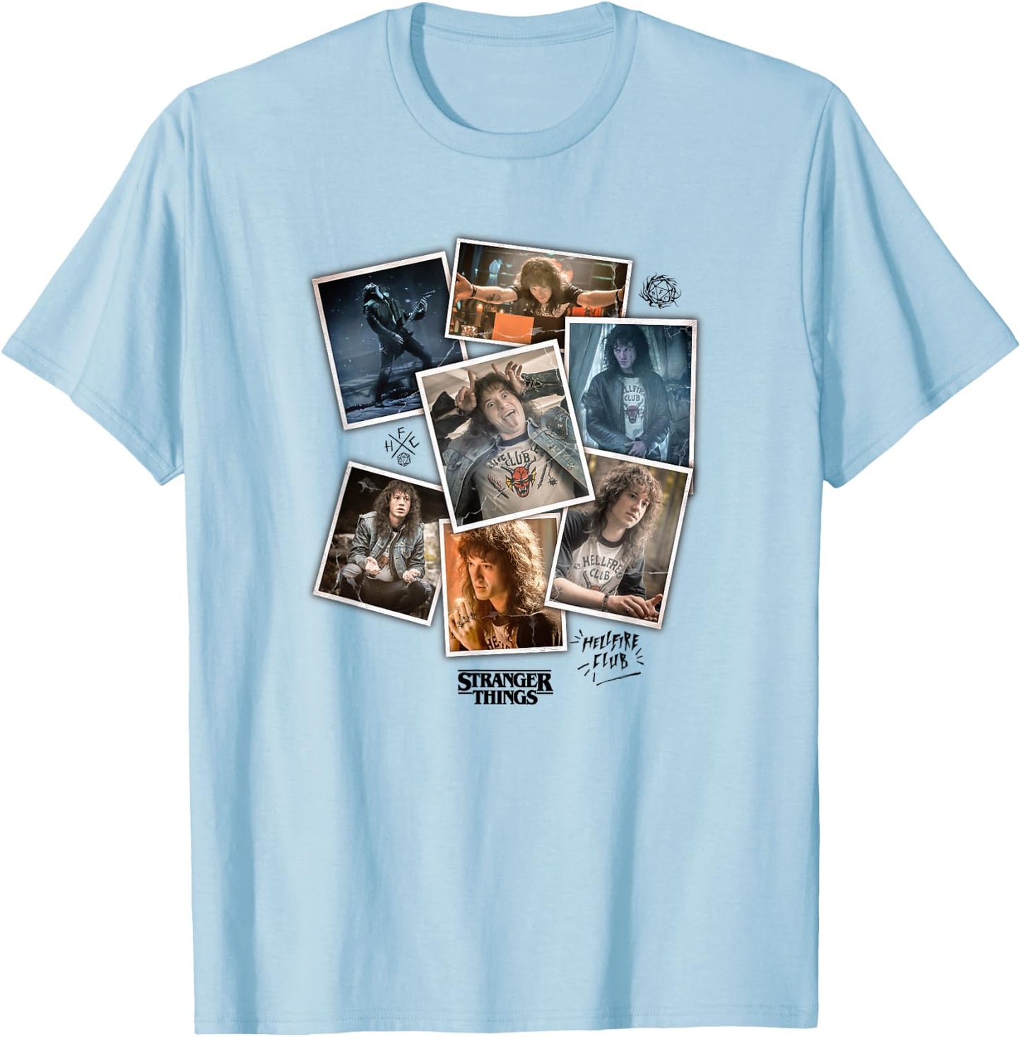 Stranger Things 4 Eddie Munson Scrapbook Photos T-Shirt - T-Shirt | Light Blue