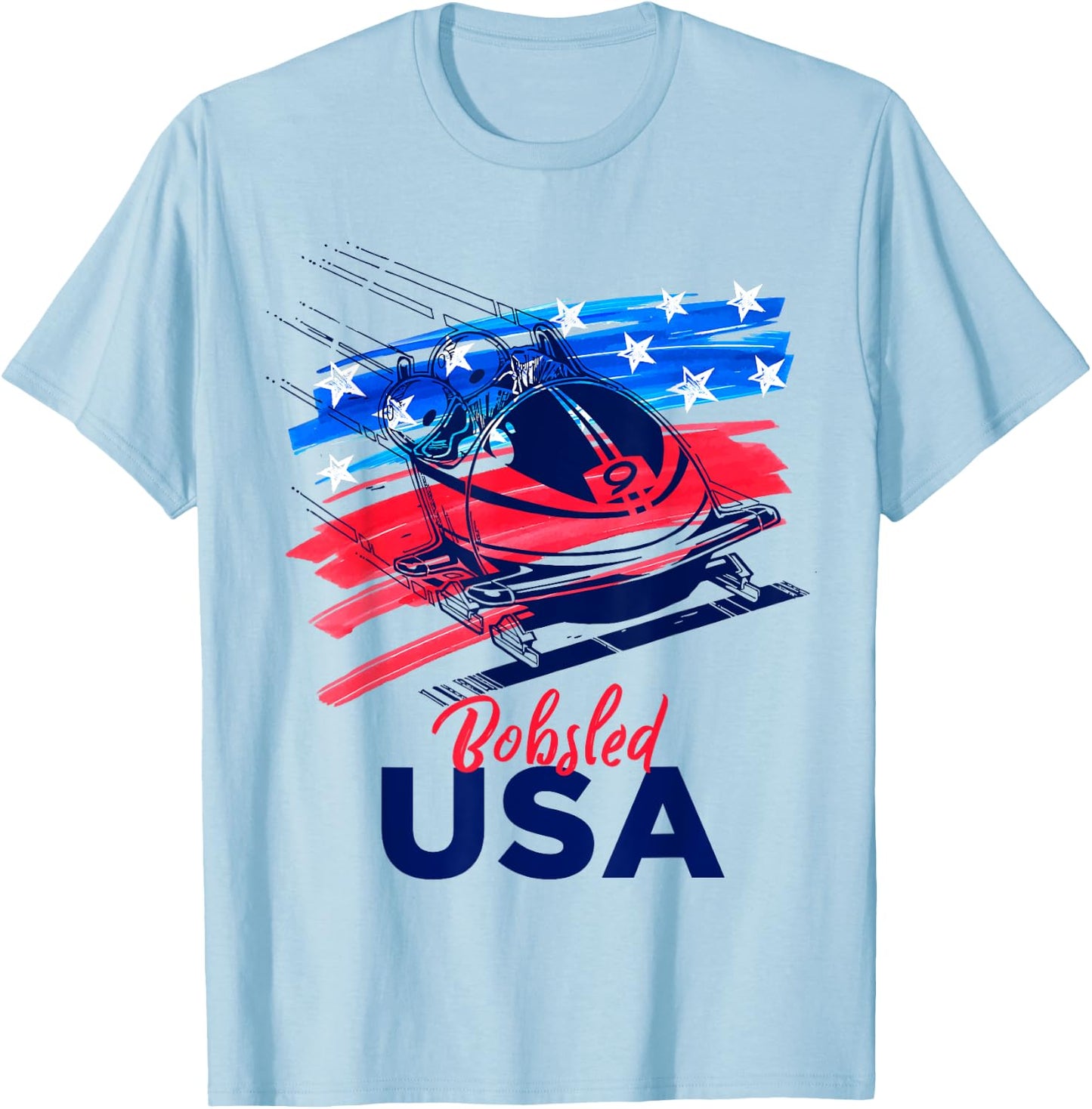 Bobsled USA Support the Team USA Flag Skeleton Winter T-Shirt - T-Shirt | Light Blue