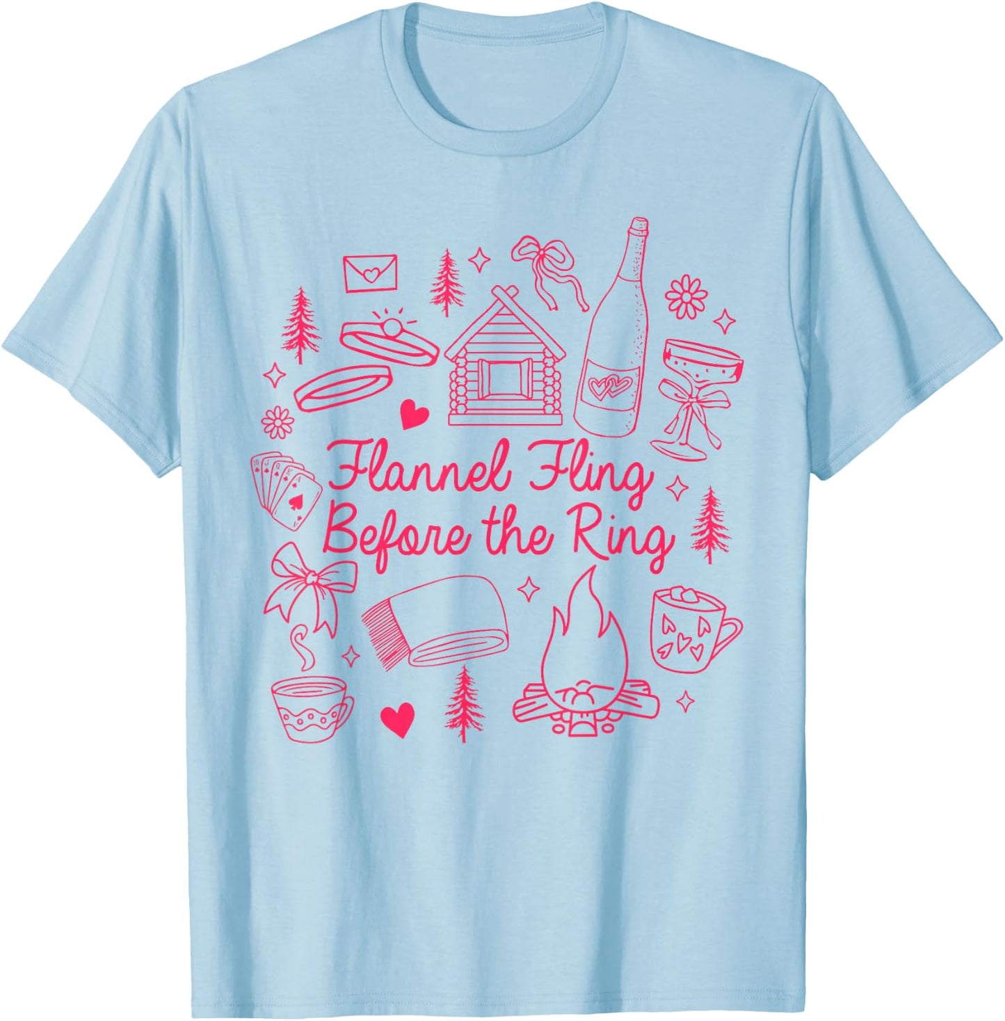 Fall Bachelorette Camping Cozy Flannel Fling Before The Ring T-Shirt - T-Shirt | Light Blue