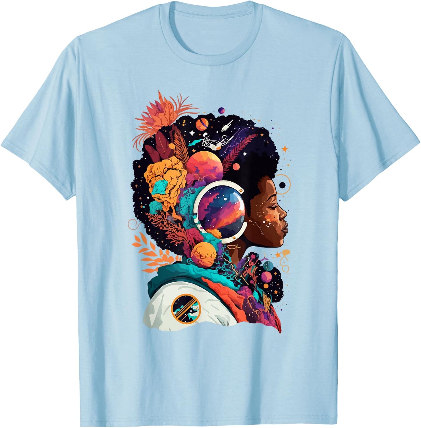 Melanin Space Astronaut African Afro woman Empowered Beauty T-Shirt - T-Shirt | Light Blue