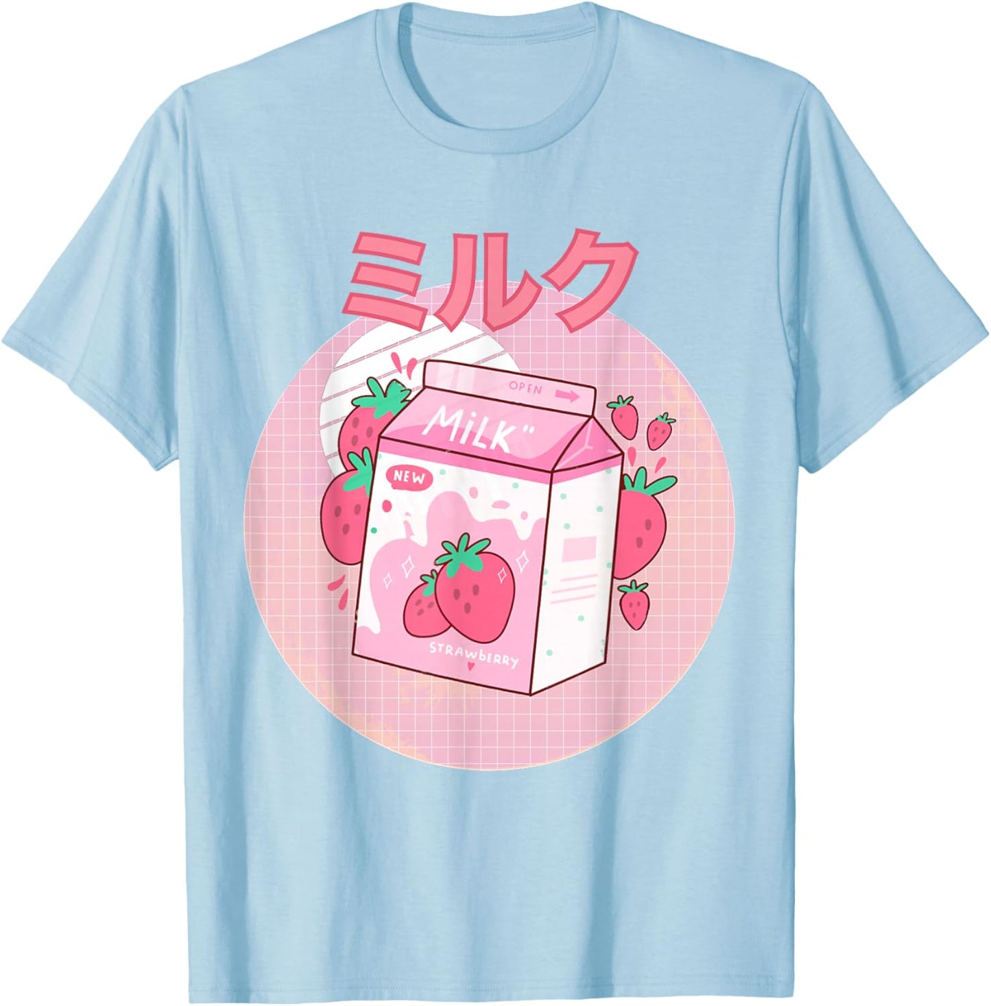 Strawberry Milkshake Carton Pink Funny Japanese Retro 90s T-Shirt - T-Shirt | Light Blue