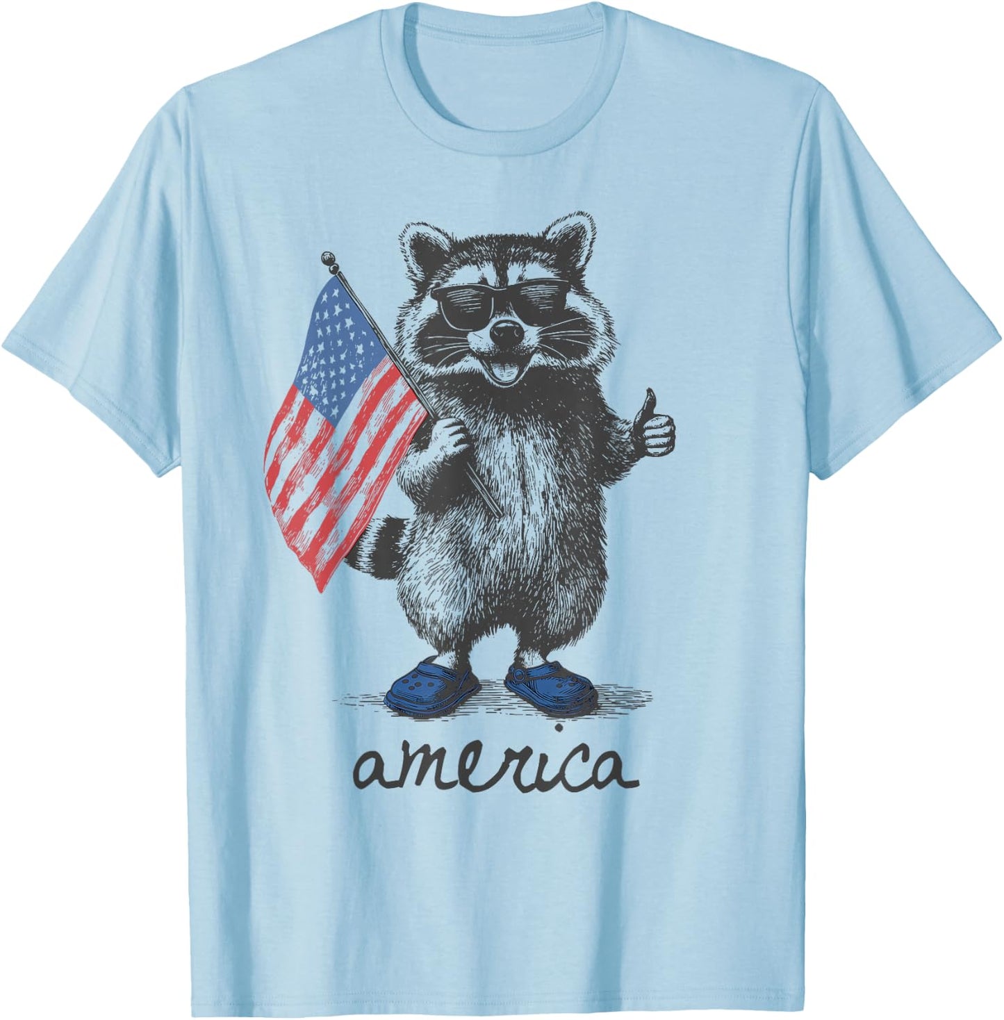 American Funny Patriotic Raccoon 250 Years 4th of July T-Shirt - T-Shirt | Light Blue