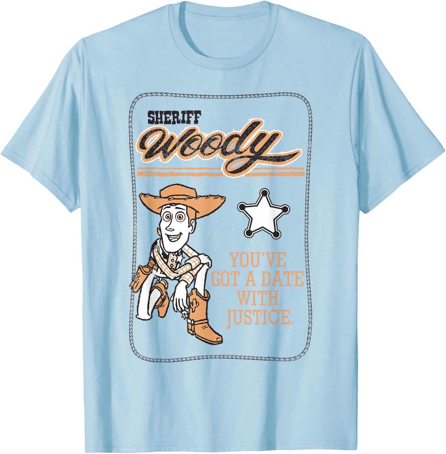 Disney Pixar Toy Story Woody Date With Justice Vintage Card T-Shirt - T-Shirt | Light Blue