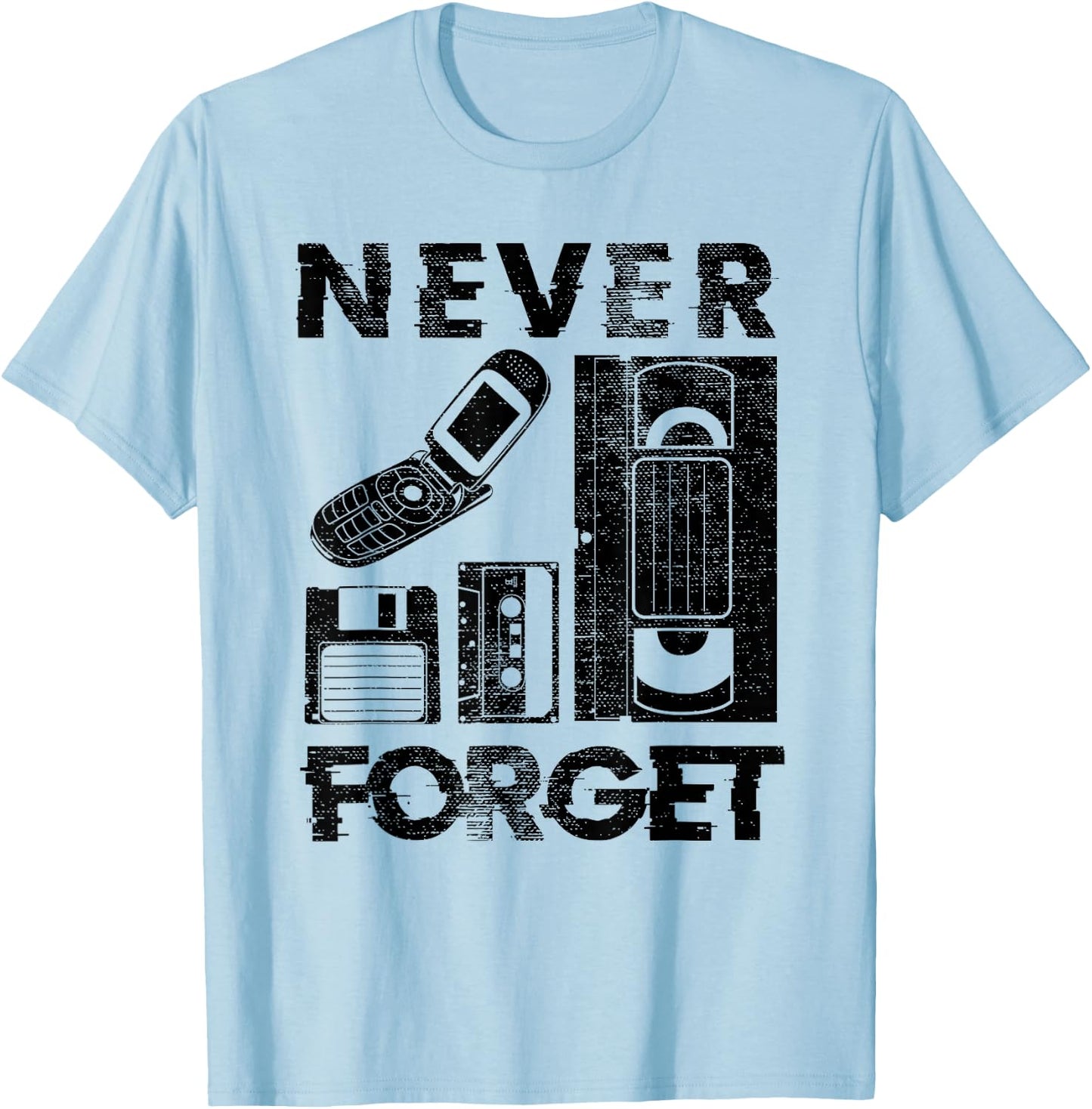 Never Forget The 90's Floppy Disk Flip Phones VHS Cassette T-Shirt - T-Shirt | Light Blue