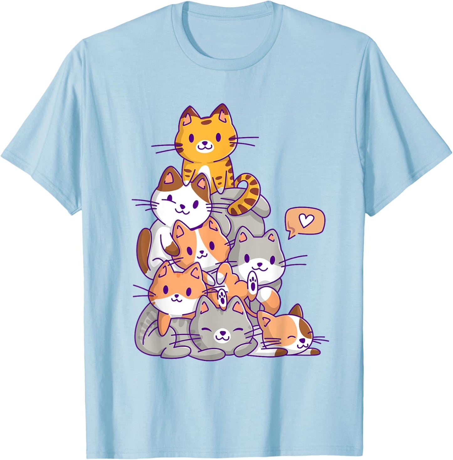 Cute Kawaii Cat Kitty Meowtain Cats Pile Chibi Women Girls T-Shirt - T-Shirt | Light Blue