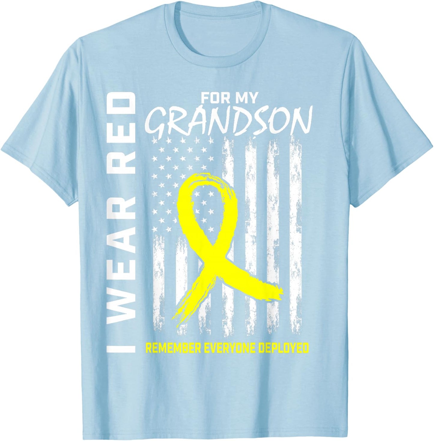 I Wear Red Grandson Yellow Ribbon Military Support USA Flag Men T-Shirt - T-Shirt | Light Blue
