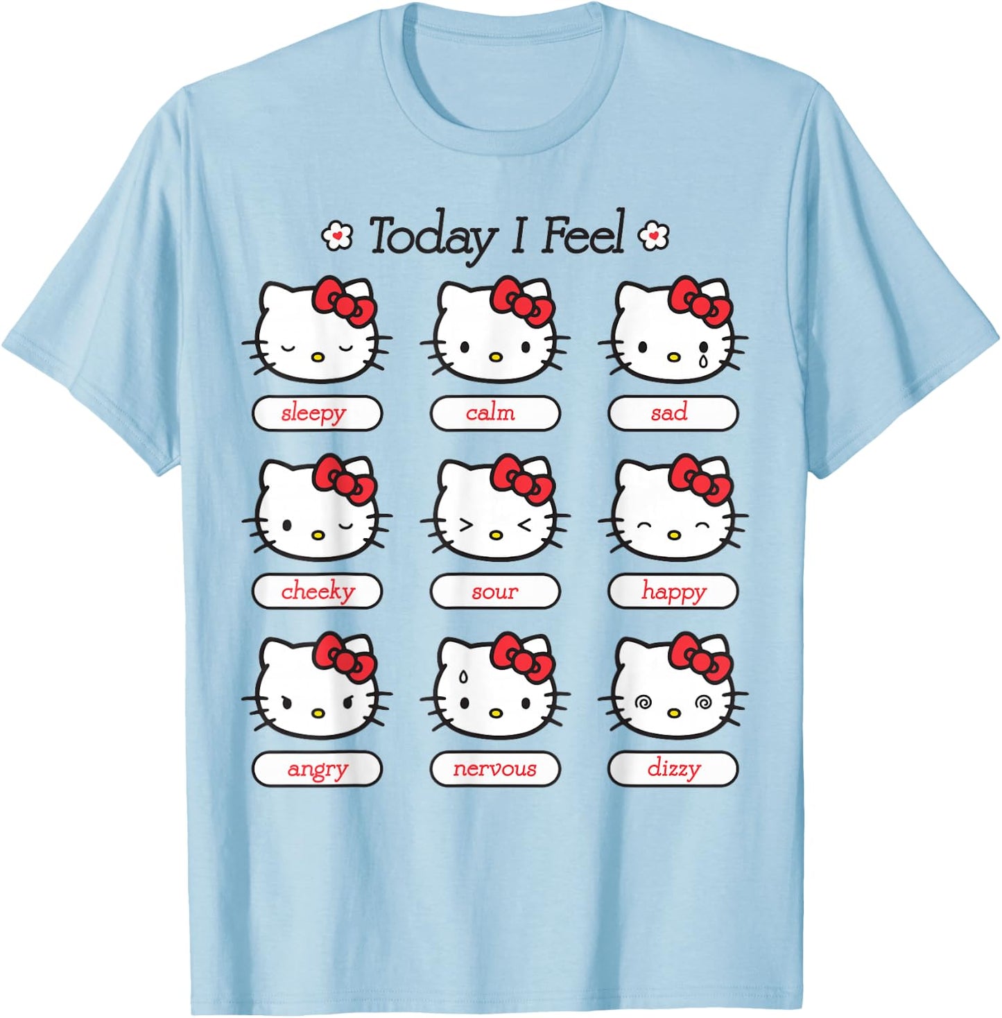 Hello Kitty Today I Feel Hello Kitty Mood Chart Sleepy Happy T-Shirt - T-Shirt | Light Blue