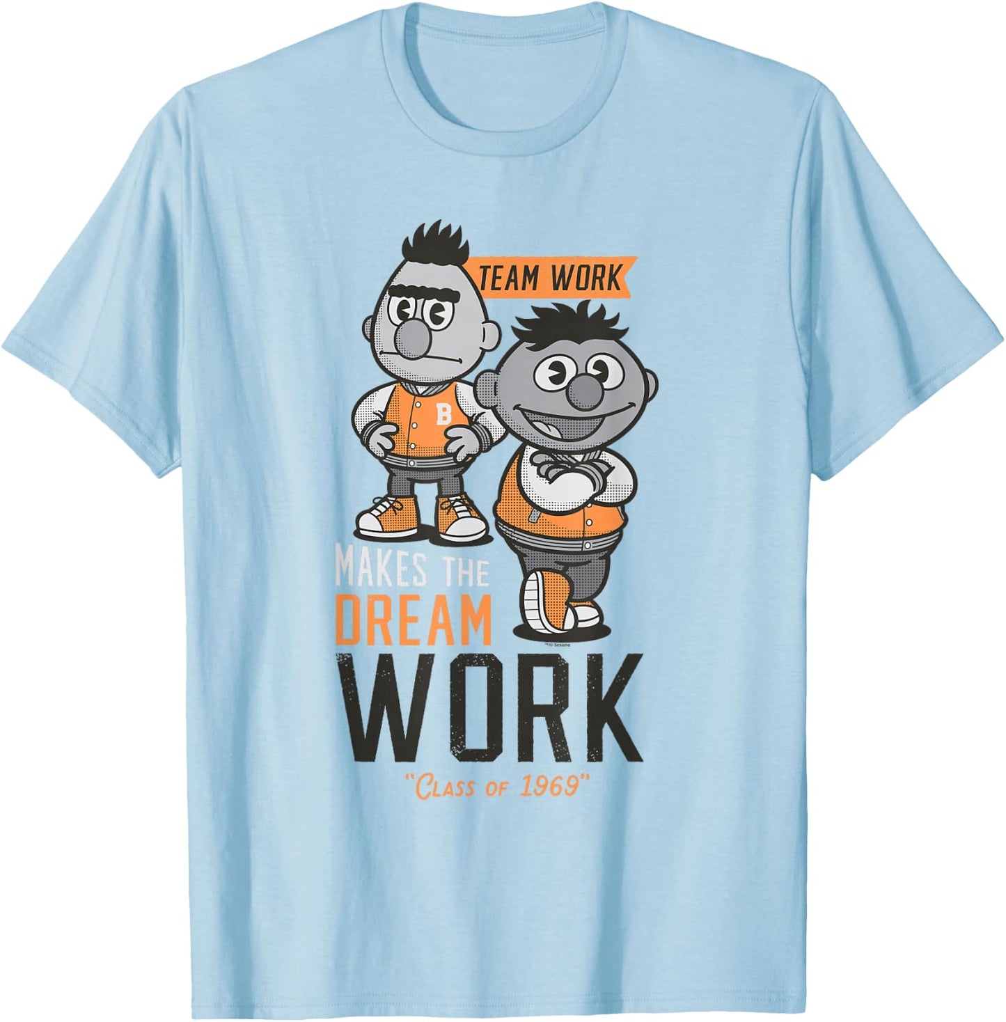 Sesame Street Bert and Ernie Team Work Makes The Dream Work T-Shirt - T-Shirt | Light Blue