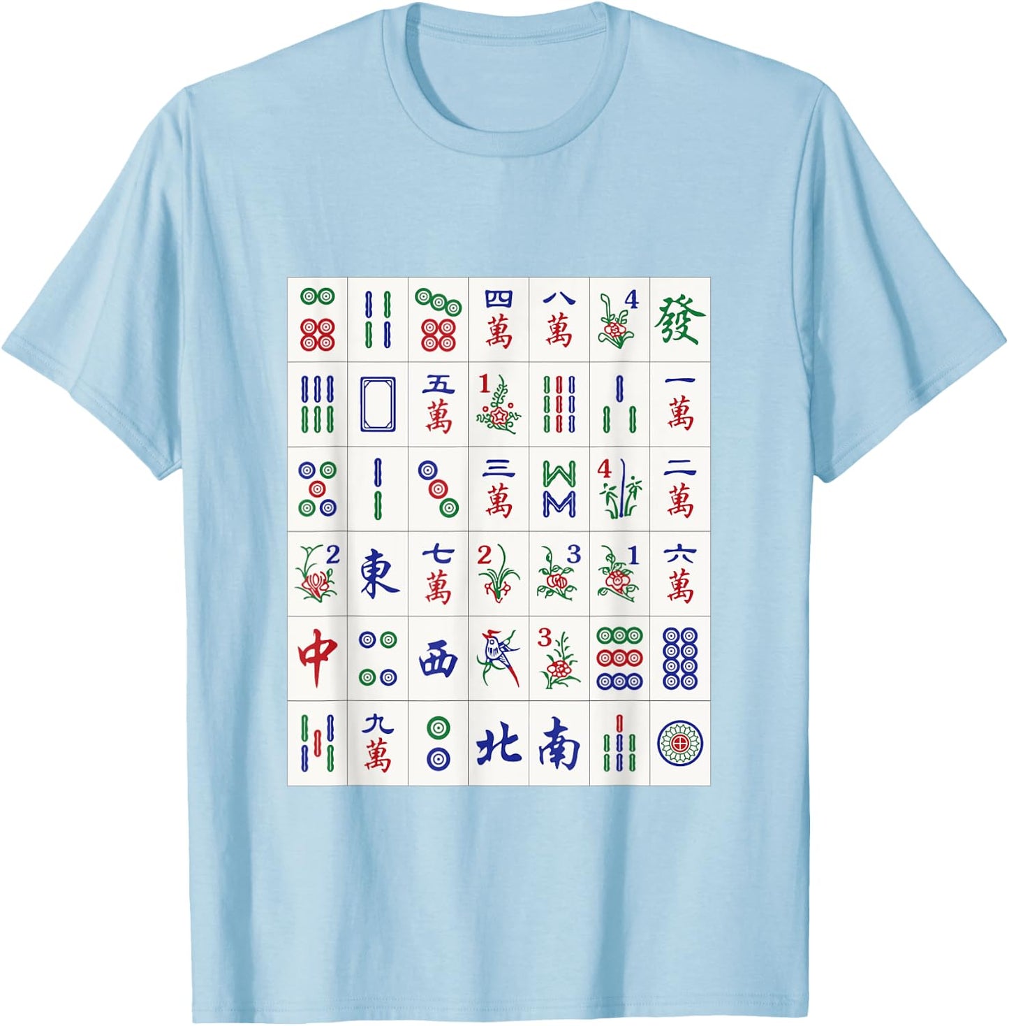 Random Assorted Mahjong Game Tiles in a Flat Wall Pile T-Shirt - T-Shirt | Light Blue