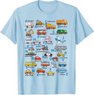 Alphabet Vehicles ABCs Learning Teachers Kids Boys Girls T-Shirt - T-Shirt | Light Blue