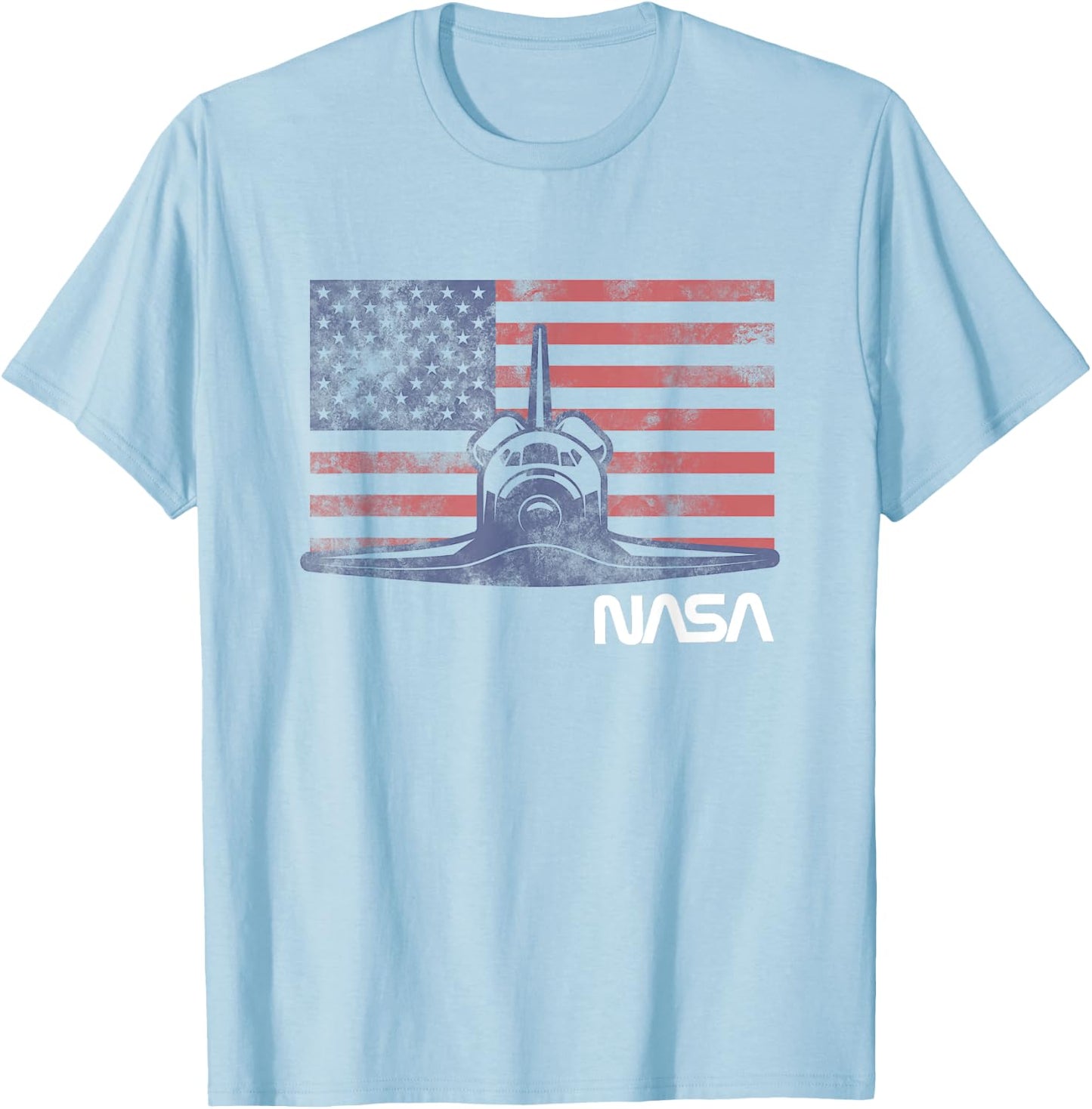 NASA Americana Space Shuttle Vintage US Retro Flag Poster T-Shirt - T-Shirt | Light Blue