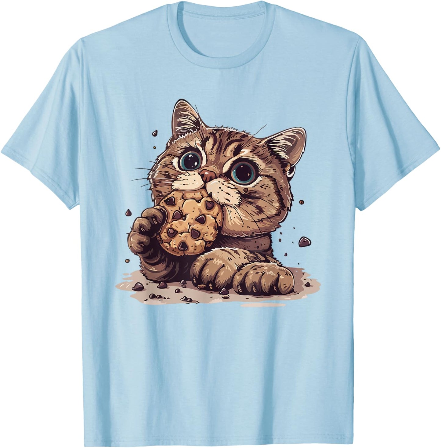 Funny Cat Eating Chocolate Chip Cookie Cute Cat Cookie Lover T-Shirt - T-Shirt | Light Blue