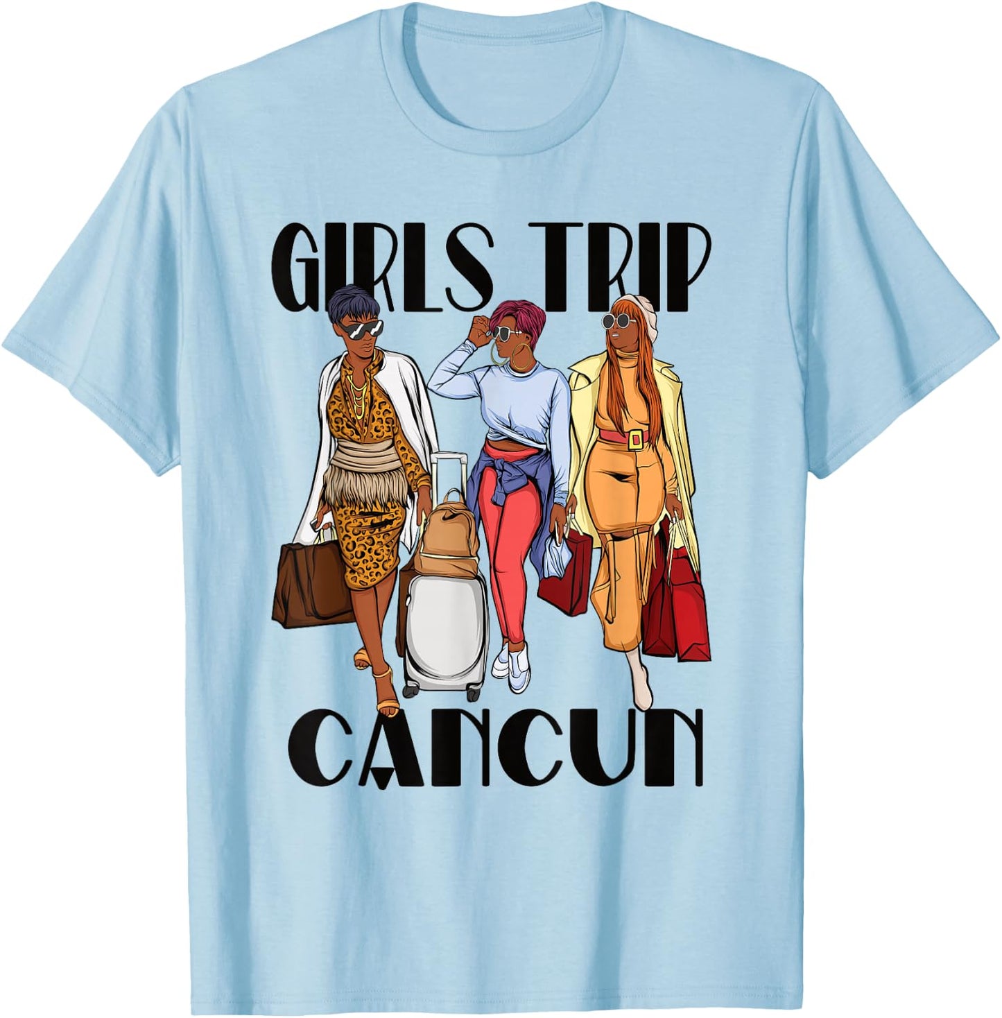 Girls Trip Cancun 2026 Mexico Vacation Weekend Black Women T-Shirt - T-Shirt | Light Blue