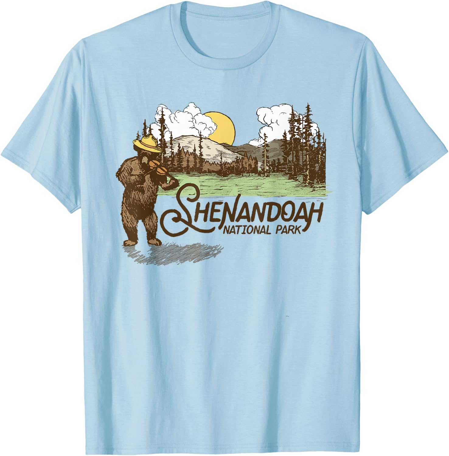 Shenandoah National Park Vintage Bear & Fiddle Funny Violin T-Shirt - T-Shirt | Light Blue