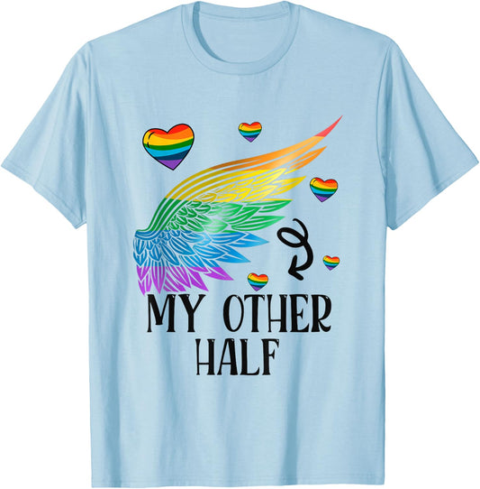 My Other Half LGBT Matching Couple Rainbow Wings Gay Lesbian T-Shirt - T-Shirt | Light Blue