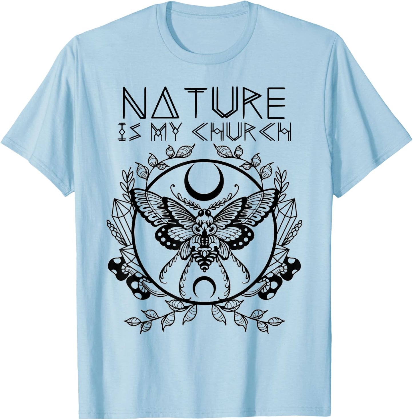 Nature Is My Church Moon Moth Witchcraft Wiccan Witch T-Shirt - T-Shirt | Light Blue
