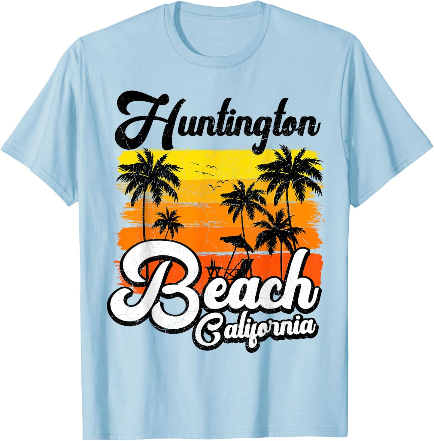 Vintage Palm Tree Beach Vacation California Huntington Beach T-Shirt - T-Shirt | Light Blue