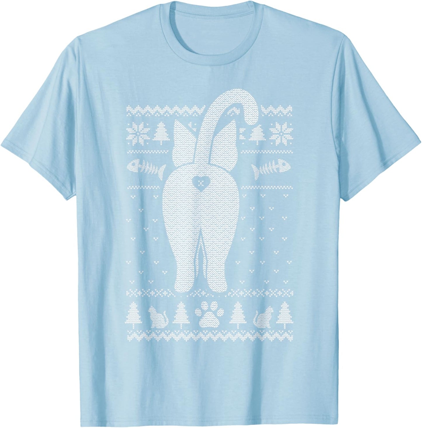 Family Matching Christmas Pajama Funny Cat Ugly Christmas Men Women T-Shirt - T-Shirt | Light Blue