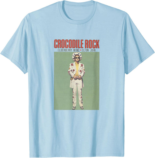 Elton John Official Crocodile Rock T-Shirt - T-Shirt | Light Blue