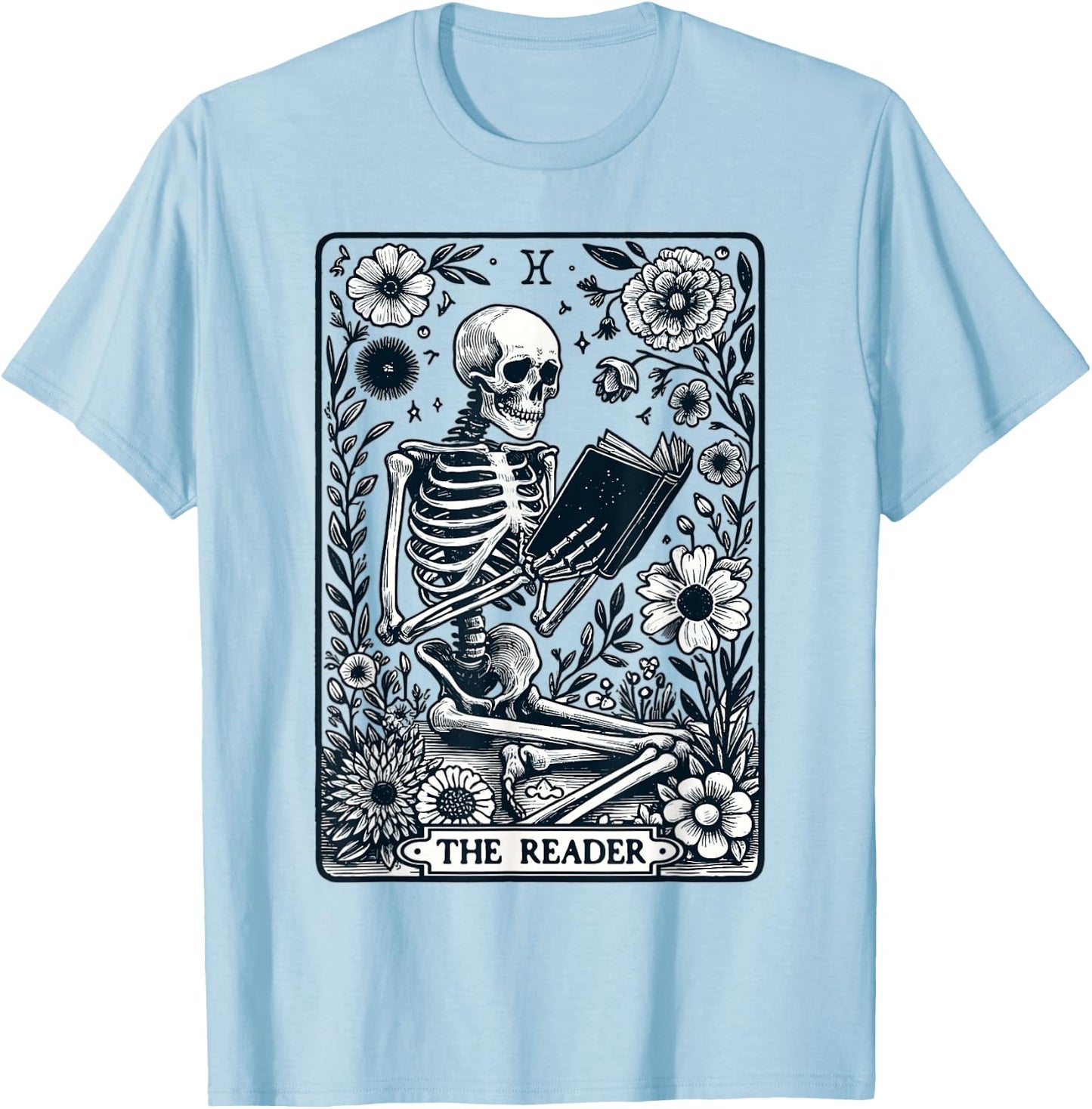 The Reader Skeleton Book Lover Tarot Card Reading Funny Book T-Shirt - T-Shirt | Light Blue