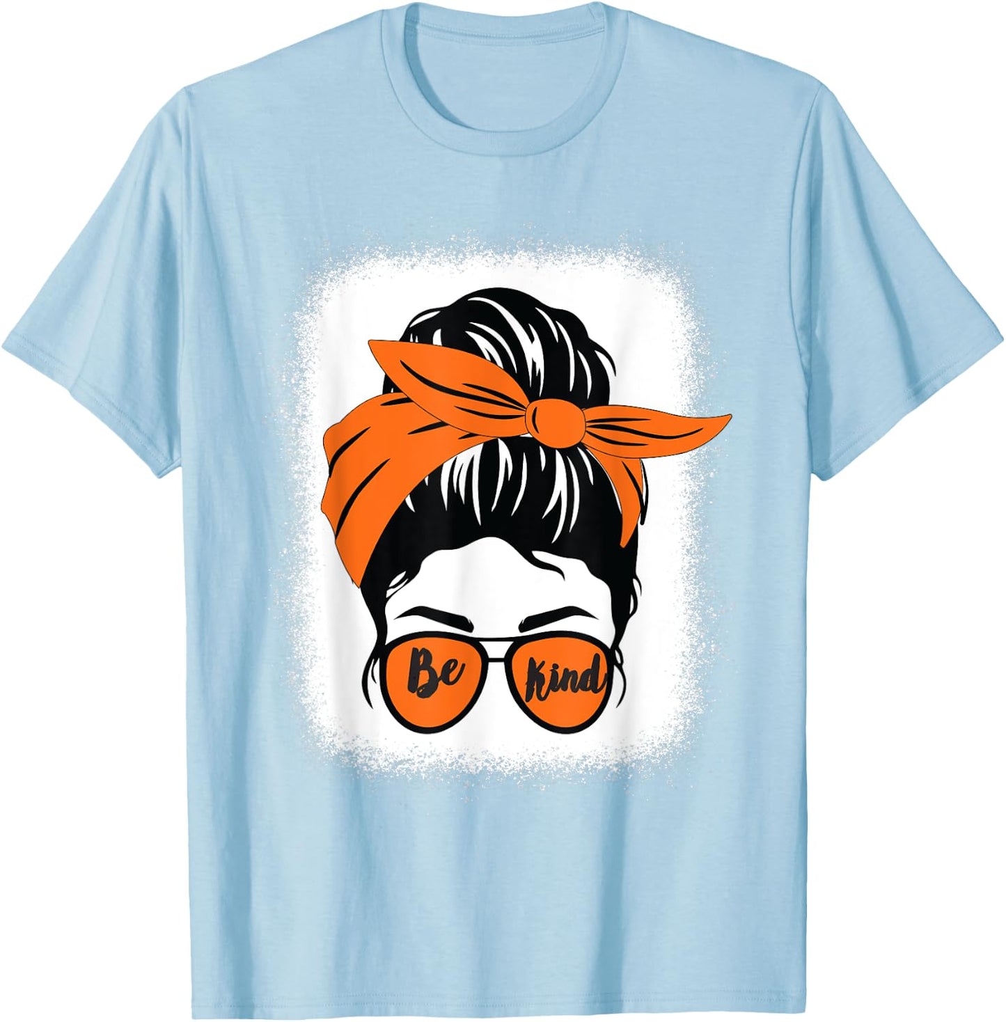 Be Kind We Wear Orange Unity Day Orange Messy Bun Bleached T-Shirt - T-Shirt | Light Blue
