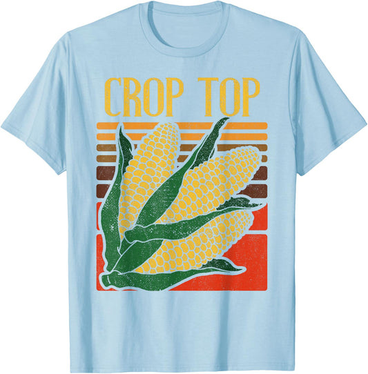 Crop Top Corn Funny Farmer Cool Vintage Corn Farmer T-Shirt - T-Shirt | Light Blue