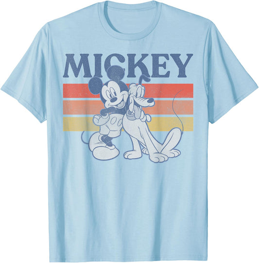 Disney Mickey and Friends Mickey and Pluto Retro Line Small T-Shirt - T-Shirt | Light Blue