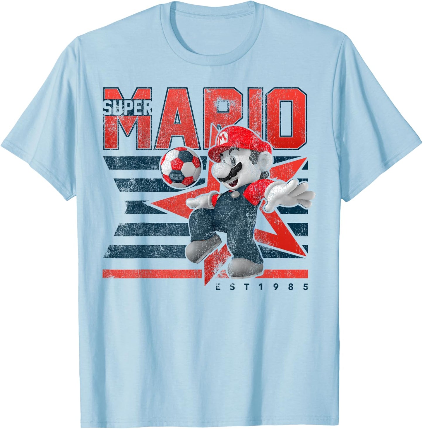 Super Mario Est. 1985 Red White & Blue Soccer Star Flag T-Shirt - T-Shirt | Light Blue