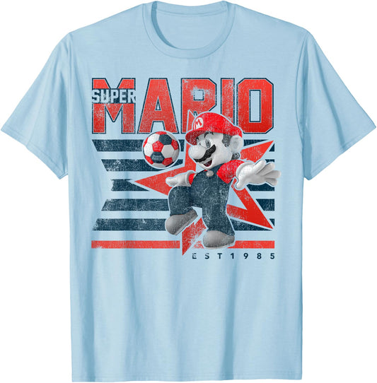 Super Mario Est. 1985 Red White & Blue Soccer Star Flag T-Shirt - T-Shirt | Light Blue