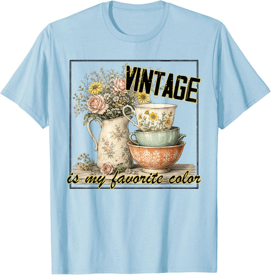 Vintage is My Favorite Color Vintage Floral Hippie Men Women T-Shirt - T-Shirt | Light Blue