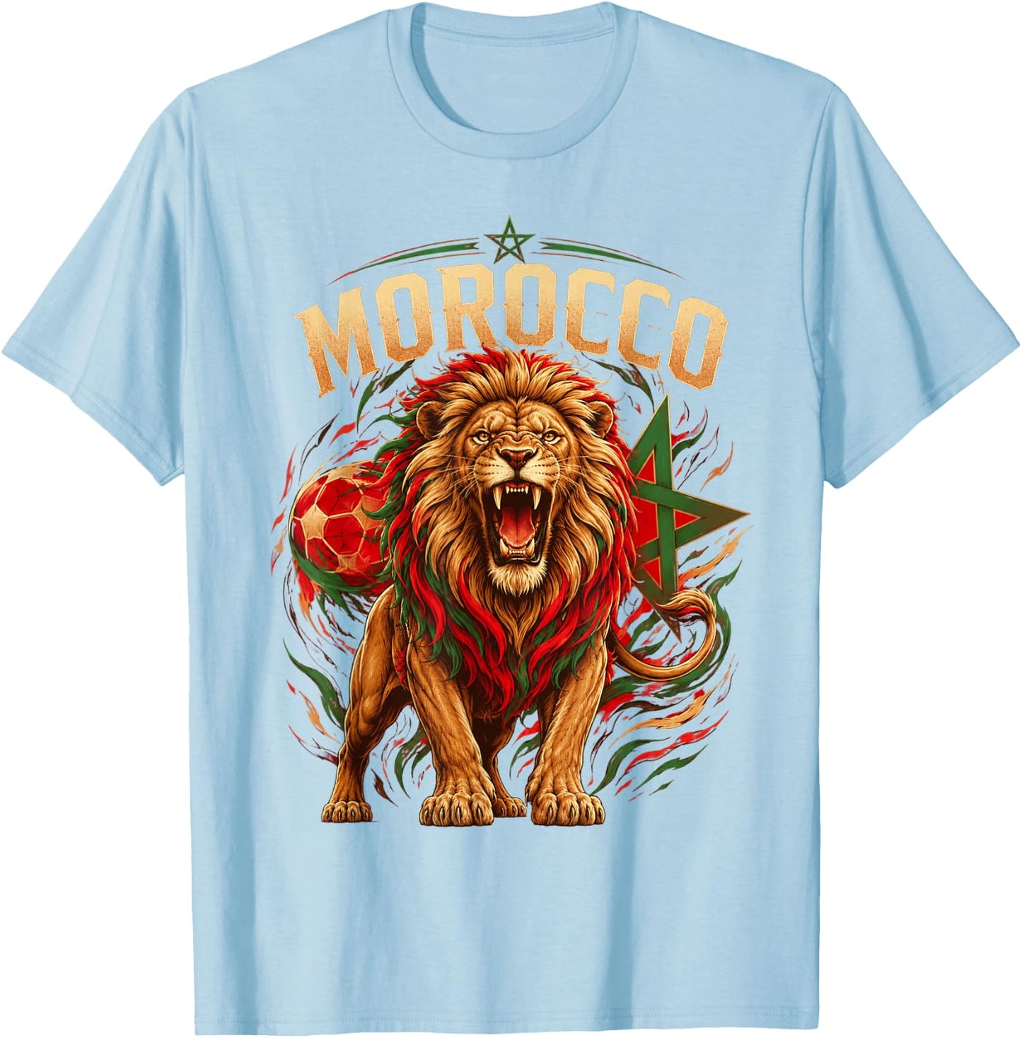 Morocco Flag Red Green Proud Moroccan Men Women Morocco Lion T-Shirt - T-Shirt | Light Blue