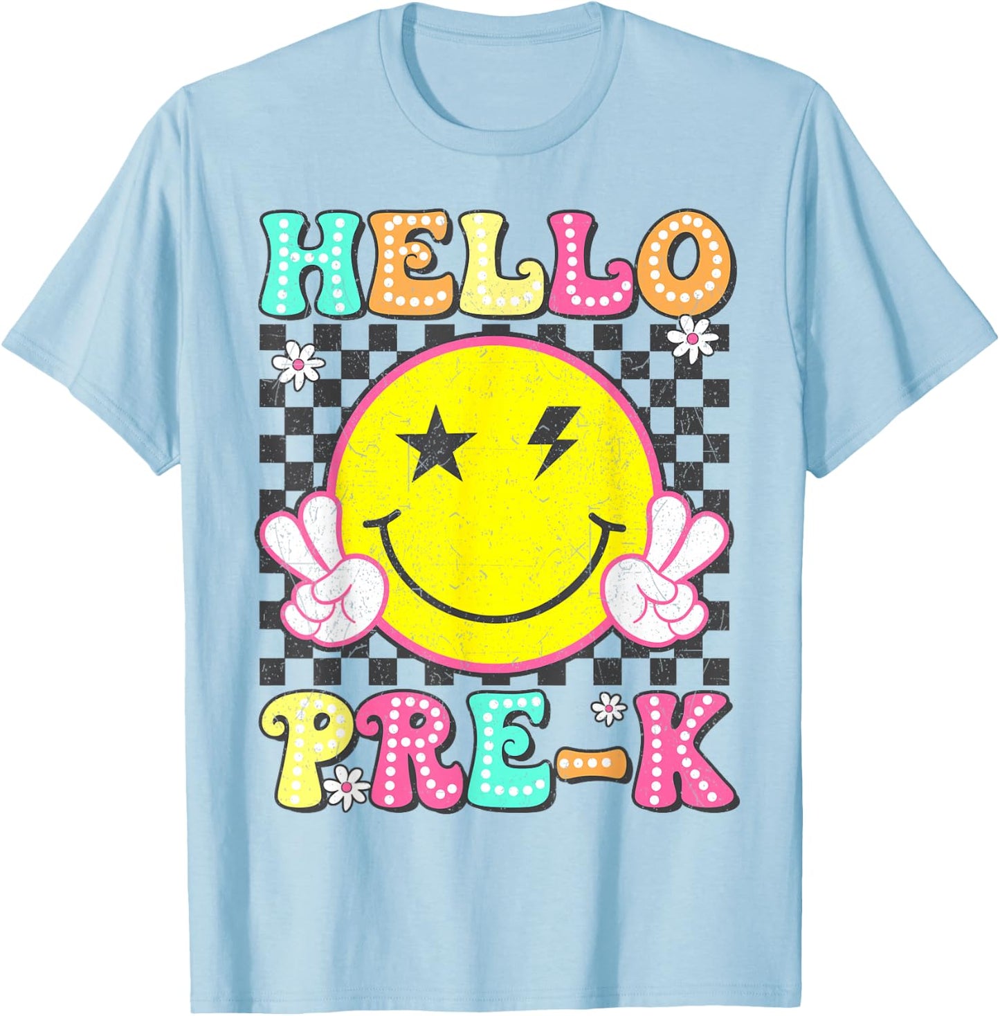 Hello Pre-K Teacher Kids Girl Back To School Prek Groovy T-Shirt - T-Shirt | Light Blue