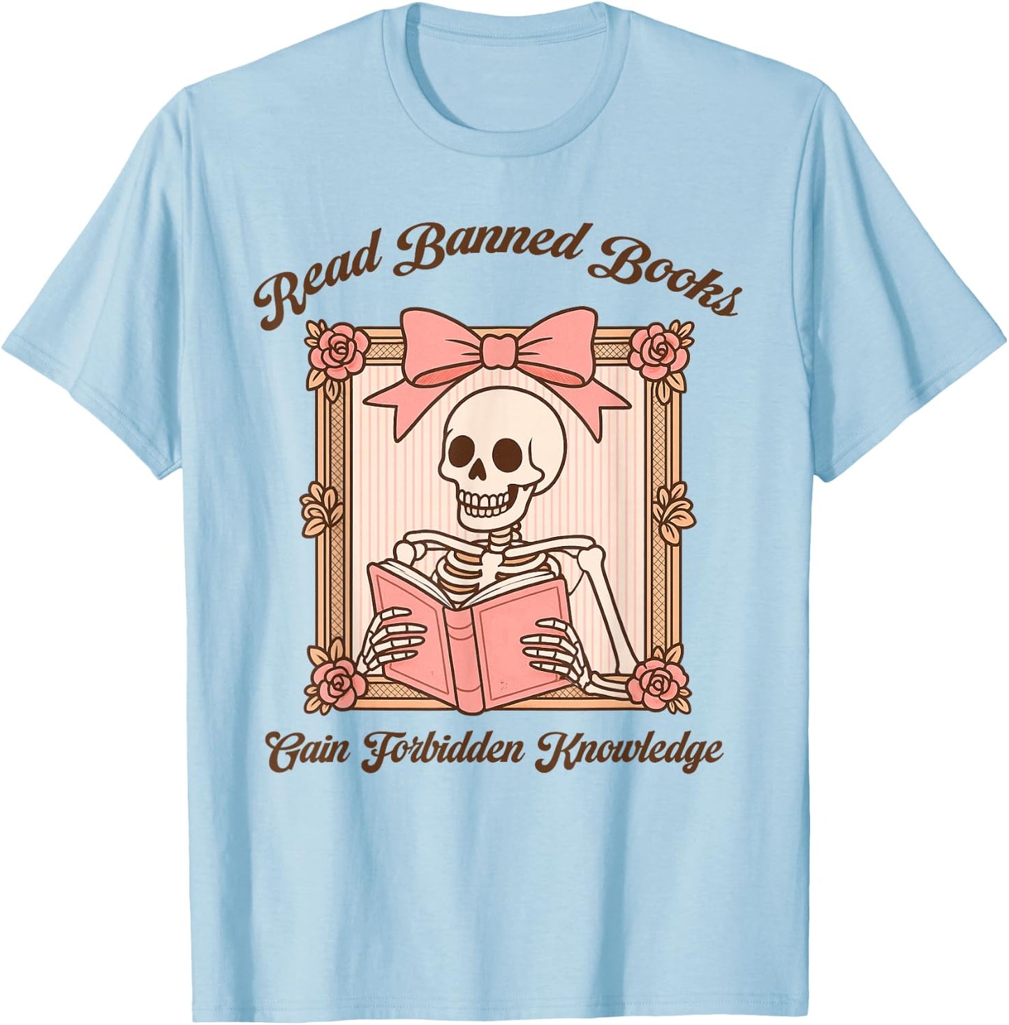 Banned Book Reading Skeleton Bookish Read Banned Books T-Shirt - T-Shirt | Light Blue