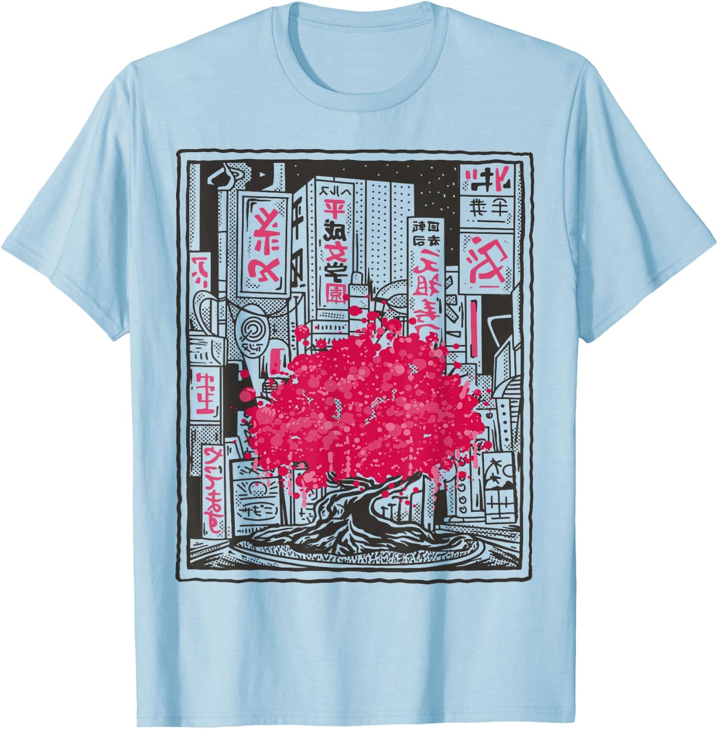 Japanese Cherry Blossom Tree City Sakura T-Shirt - T-Shirt | Light Blue