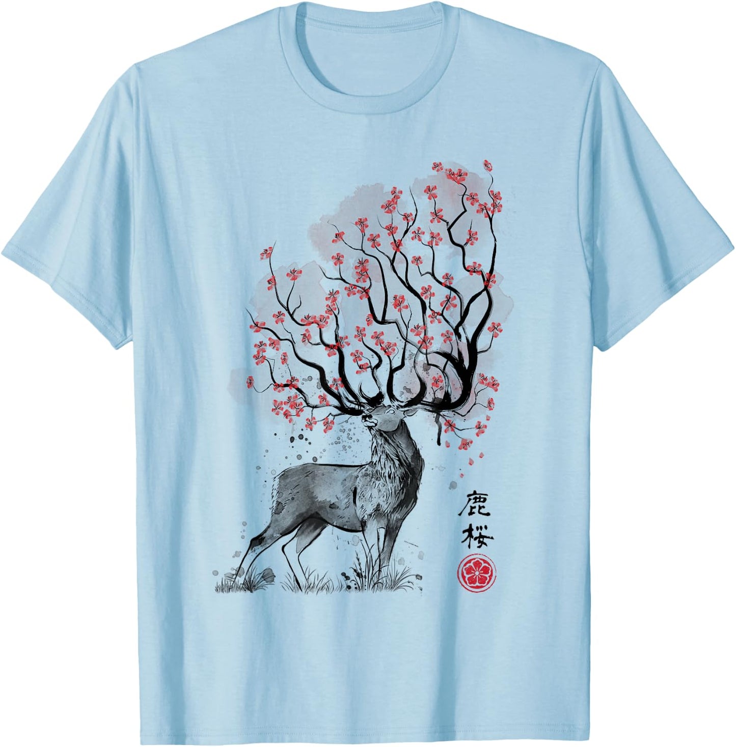 Sakura Deer tree japan sumi-e art T-Shirt - T-Shirt | Light Blue