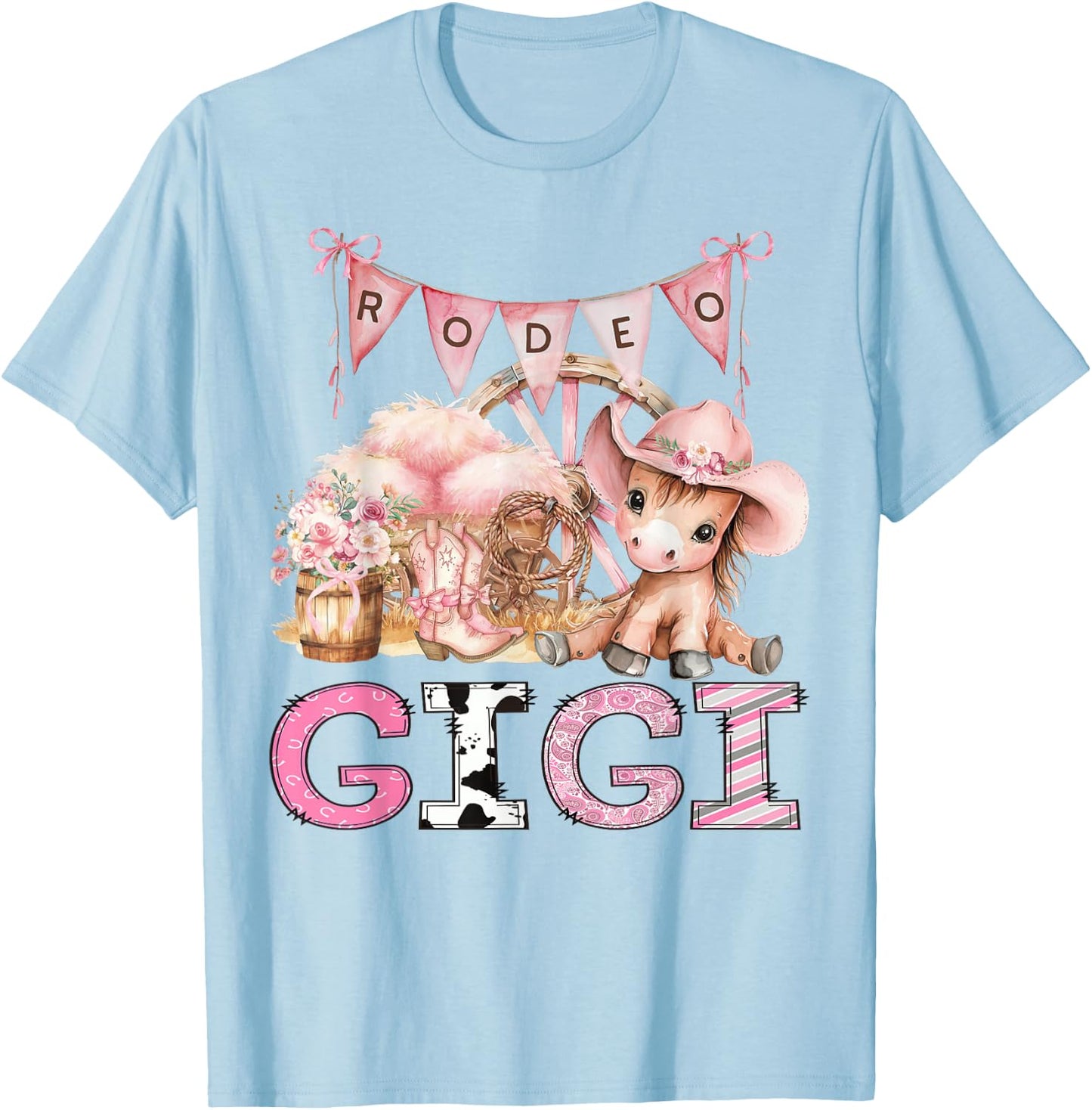 Rodeo Gigi Pink Cowgirl Coquette 1St Birthday Girl T-Shirt - T-Shirt | Light Blue